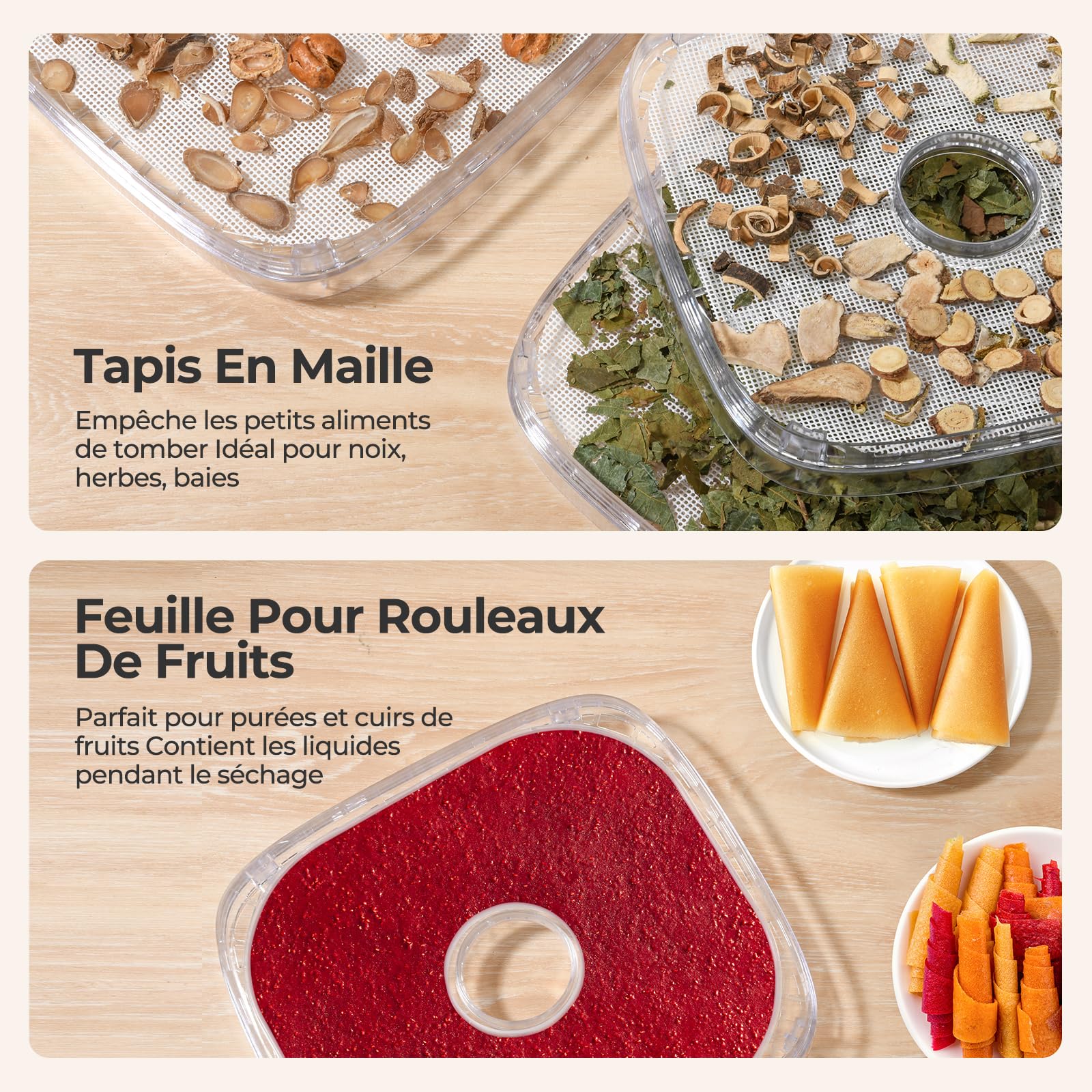 YASHE Deshydrateur Alimentaire 8 Plateaux, 72H Temps & Température, Inclus Feuilles en Maille, Plateau pour Rouleaux de Fruits et Pinces Inox pour Jerky, Fruits, Viande, Légumes, Herbes, Sans BPA