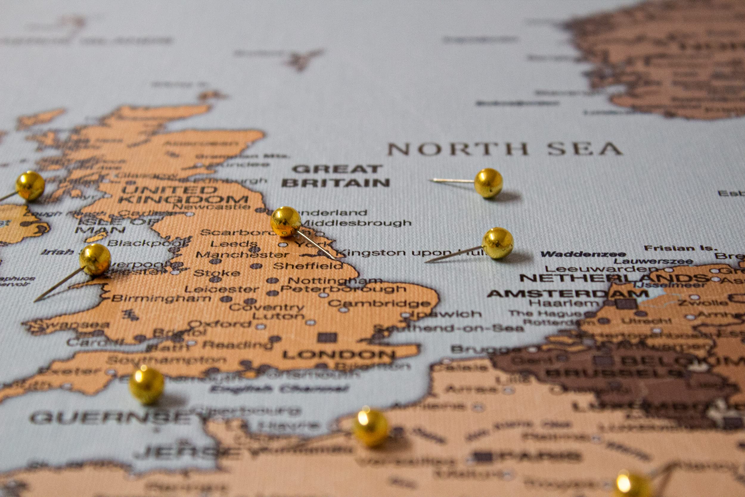 Canvas mapa Europy z korkiem pinboard do przypinania celów podróży - Dekoracja ścienna do każdego pomieszczenia - obrazy canvas z mapą Europy w różnych rozmiarach (85x60 cm, Entwurf 3)