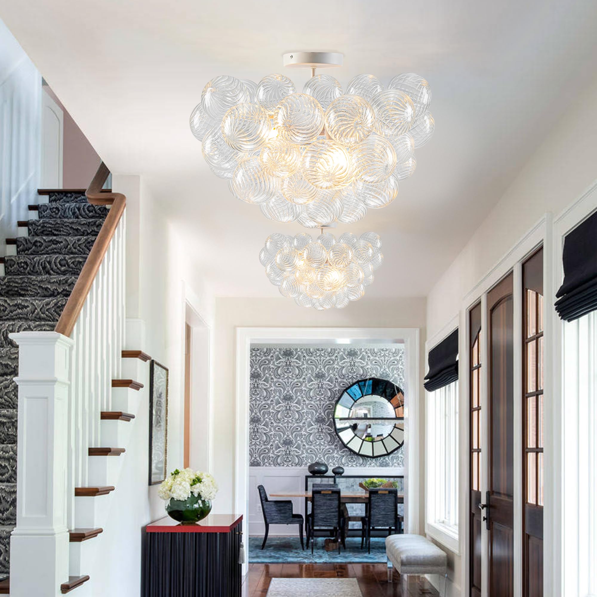 Longree Bubble Ball Glass Chandelier White Finish 20