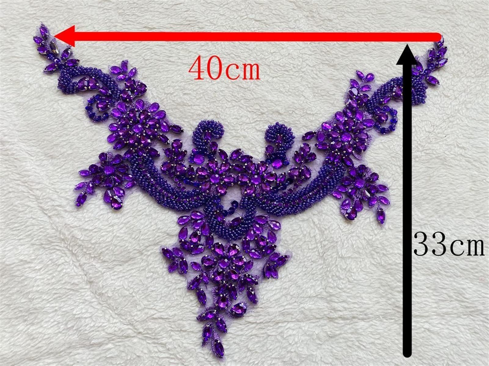 Koronkowa aplikacja Kwiatowy haft Rhinestone Koraliki Haftowane aplikacje Wielokolorowe 15,7 x 13 cali(Black)