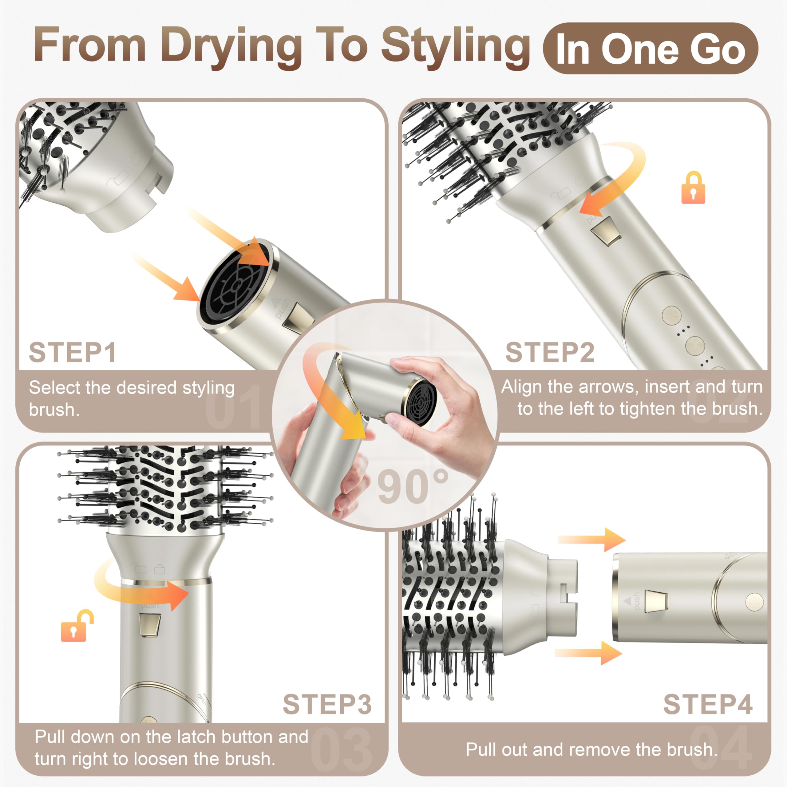 Hair Dryer Brush 7 in 1 Professional Hot Air Styler, 110,000 RPM High Speed Negative Ionic Dryer, Straightener Comb & 2 Auto Wrap Curlers, 2 Concentrator, Oval & Round Styling Brush 7