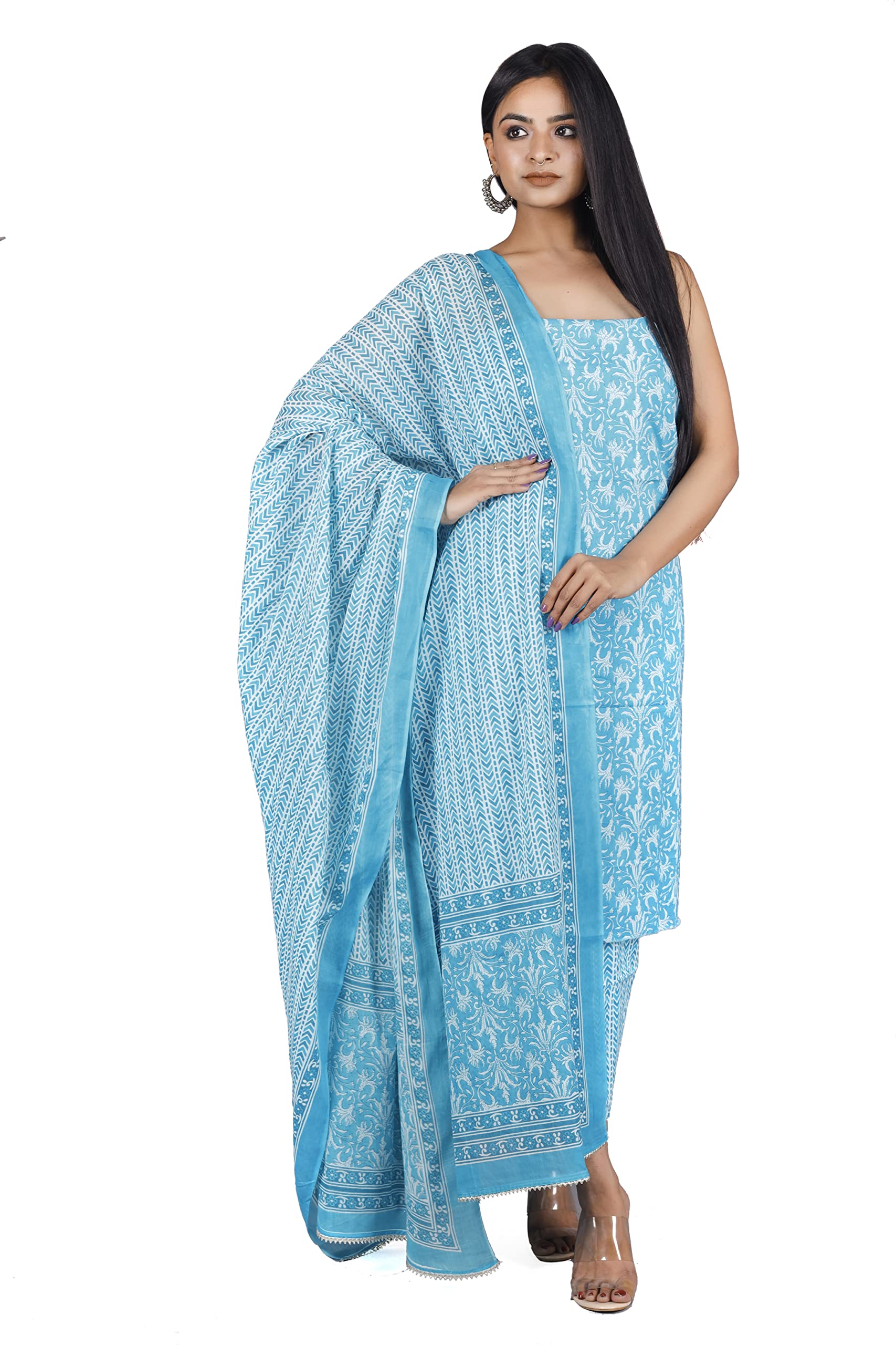 kwatchi Women's Jaipuri Pure Cotton Unstitched Salwar Suit Dress Material(Blue)-picture-19
