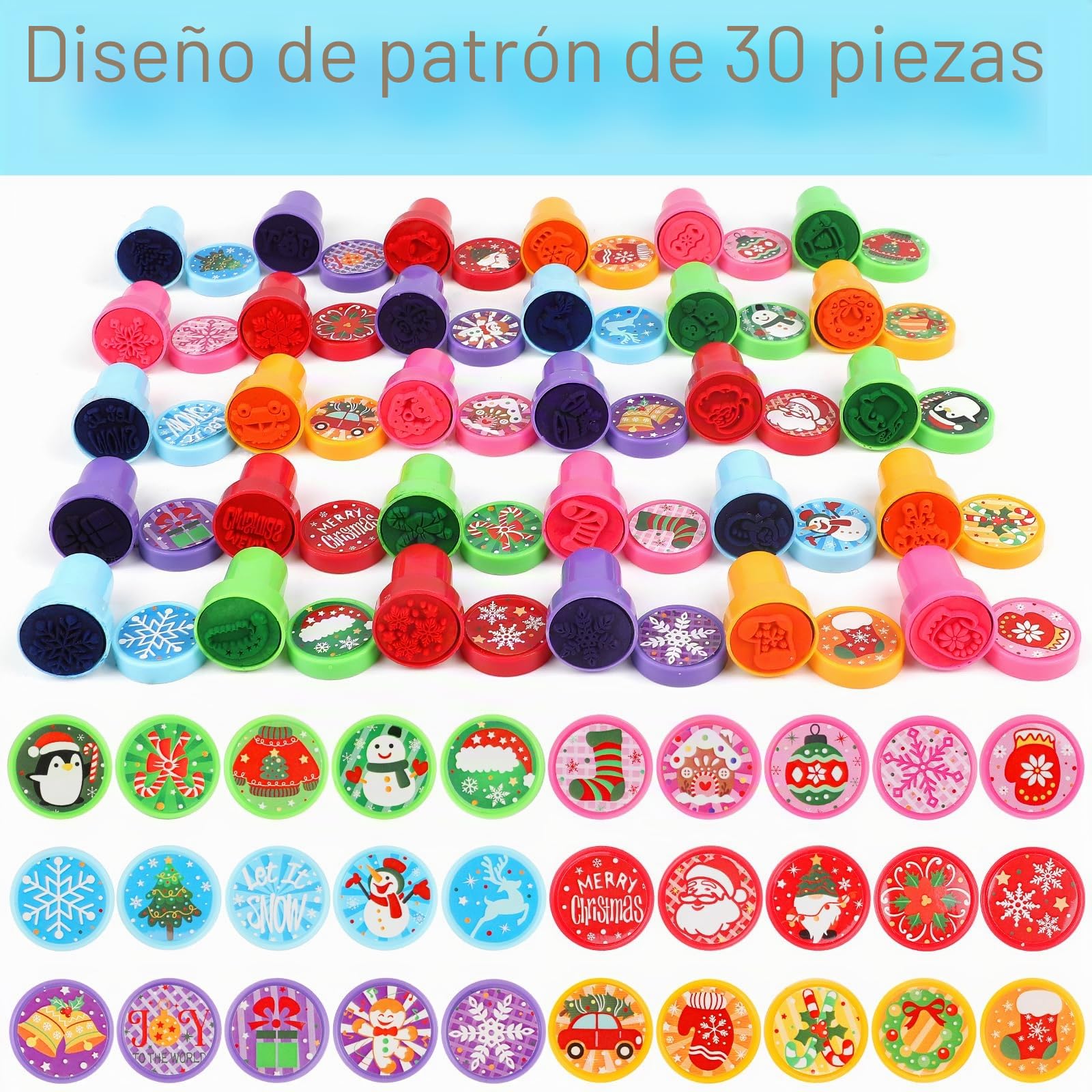 Sellos Navideños para Niños, 30 Piezas de Sellos de Juguetes, Sellos Autoentintables para Niños, Juego de Sellos para Bolsas de Fiesta de Navidad, Regalos de Fiesta, Juguetes Navideños