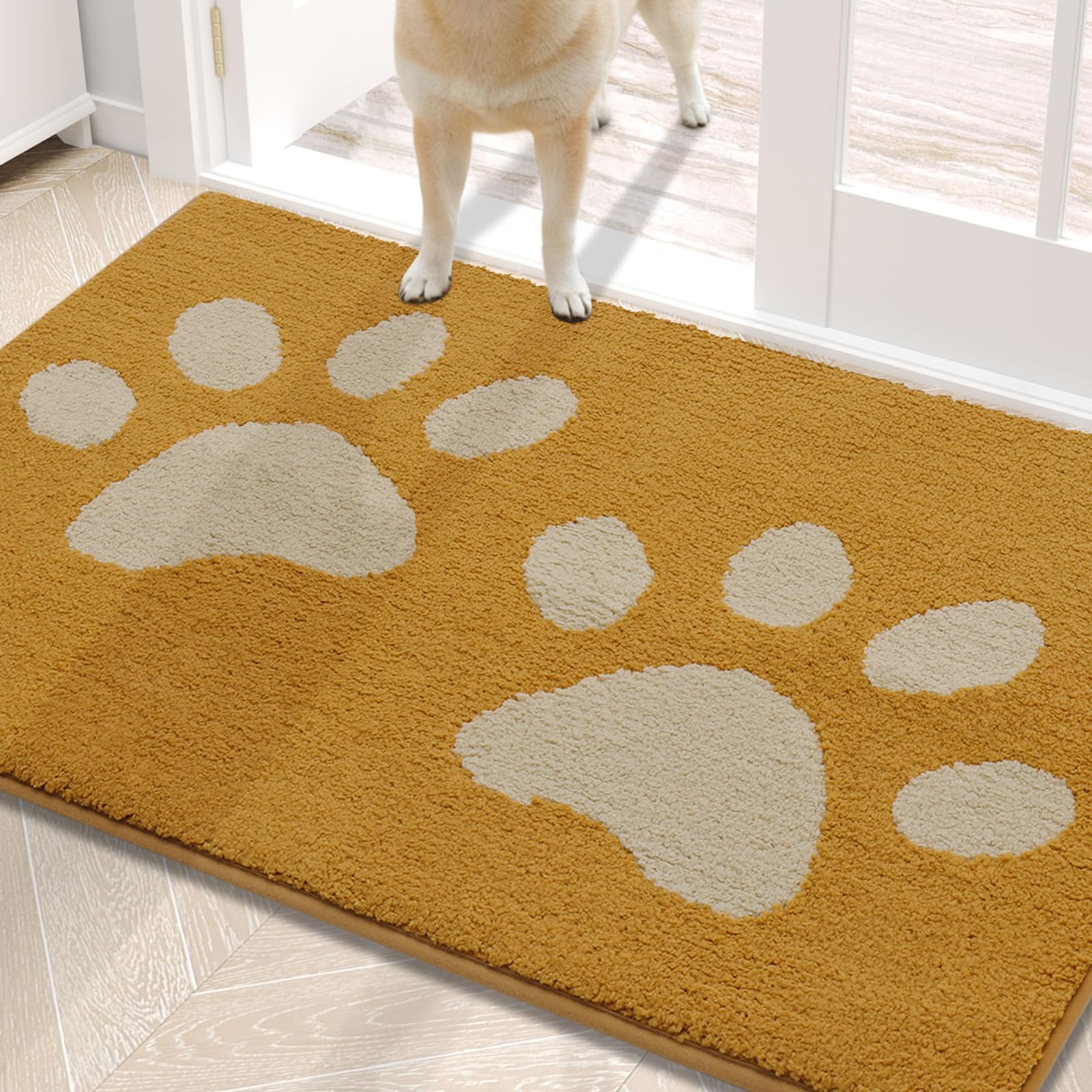 Buganda Dog Door Mat for Muddy Paws, Absorbent Dirt Trapper Washable Indoor Doormats, Non Slip Low-Profile Mud Mat for Dogs, Front Entrance Doormat