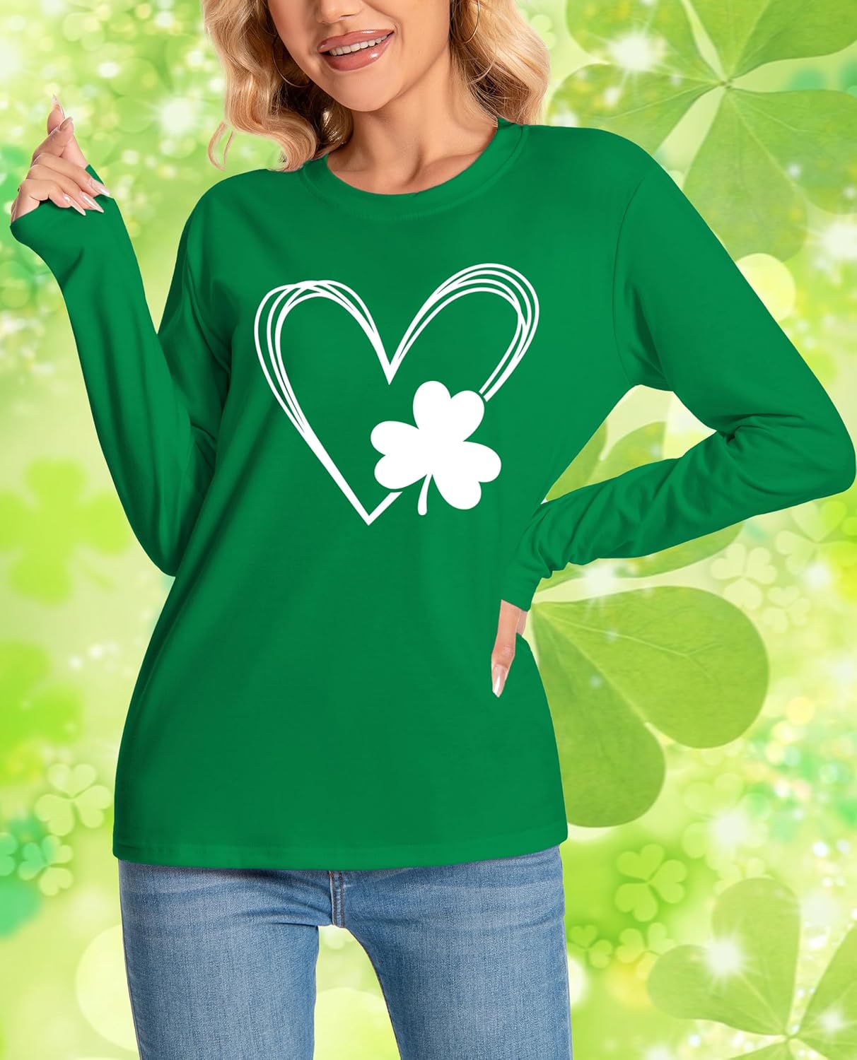 St Patrick's Day Shirt Women: Lucky St Patty's T-Shirts Shamrock Clover Irish Long Sleeve Blouse Tops - Image 4