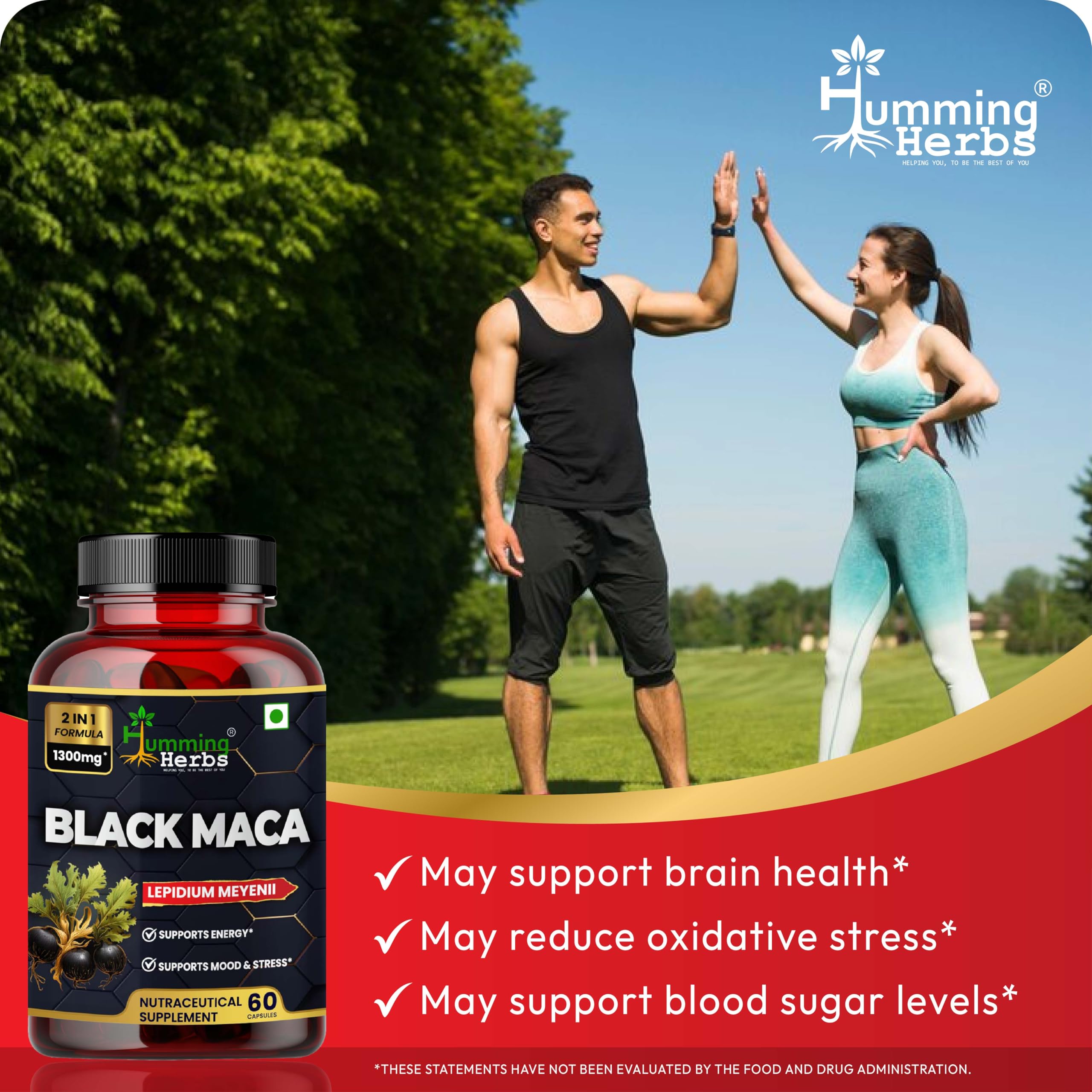 Humming Herbs Black Maca Root Extract 1300mg - Boosts Energy & Stamina, Supports Mood & Hormonal Balance - Men's & Women's Health Supplement 2