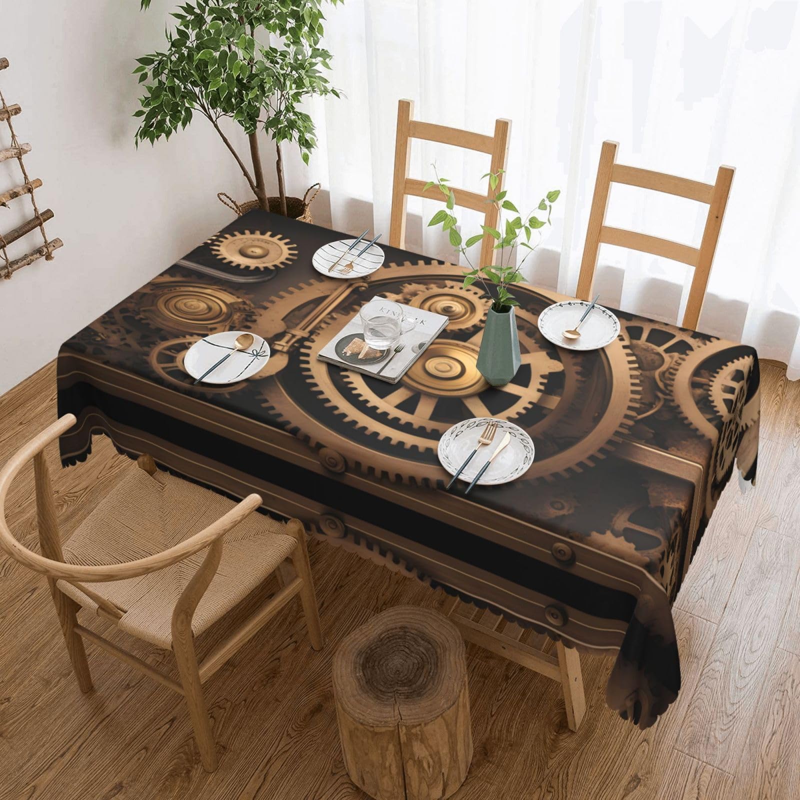 Nappe en tissu Gold Mechanical Gear pour repas de famille lavable