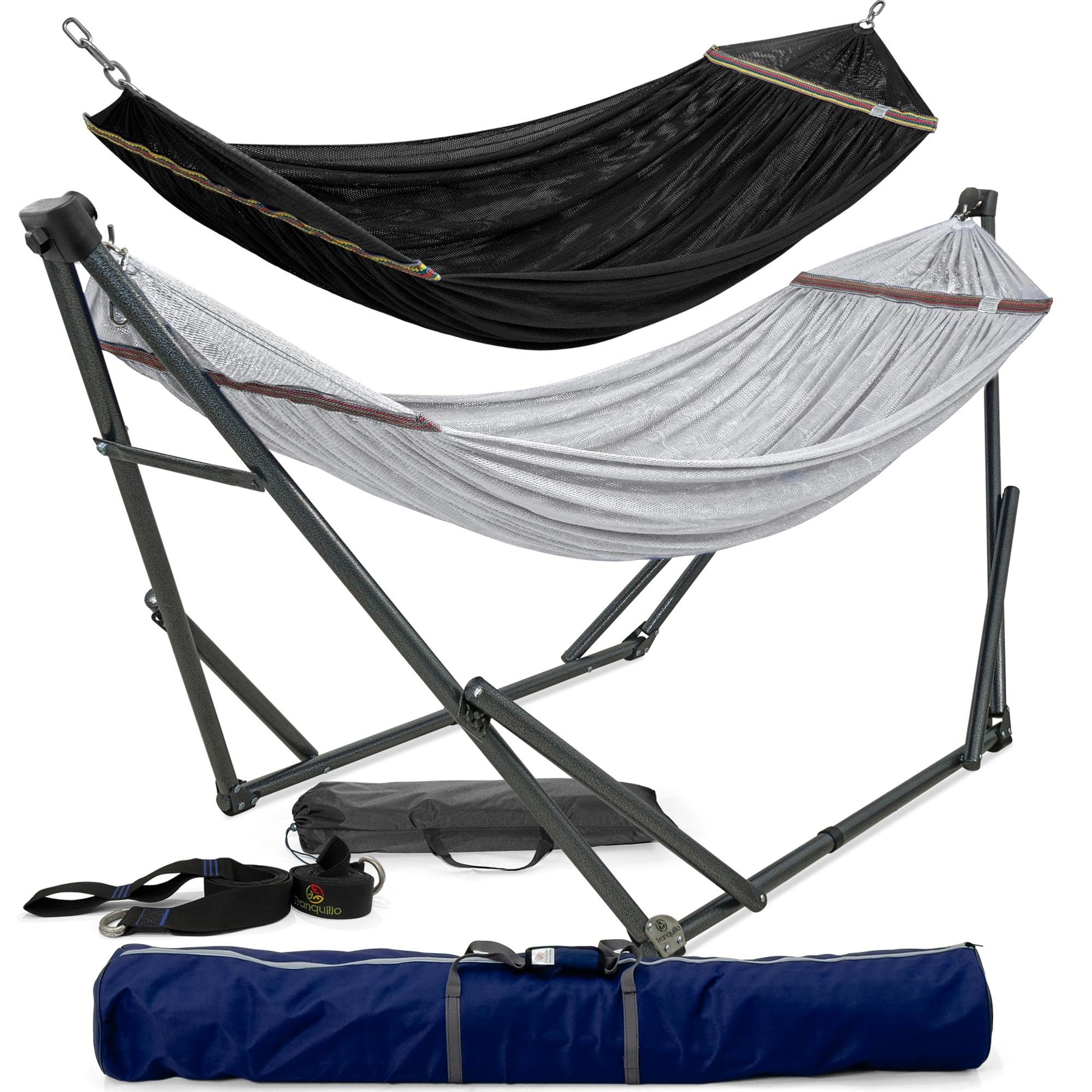 Tranquillo Combo Hammocks with Stand for Outside &amp; Tree Straps, Grey