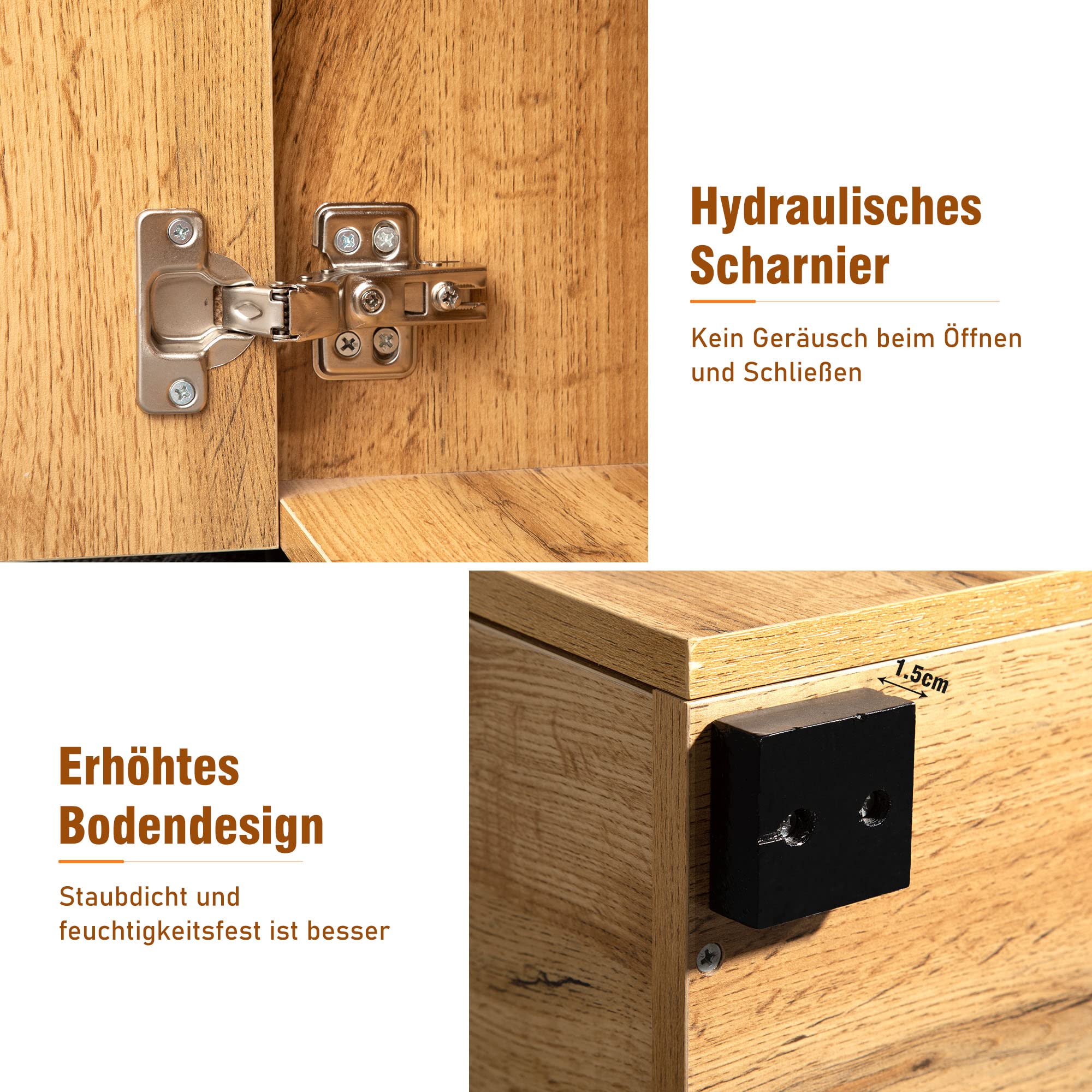 Merax Sideboard Kommode mit 2 Schubladen&4 Schränken, Sideboard Holz Küchenschrank Buffet Beistelltisch mit Griffen, Farmhouse Design, Braun/208 x 39.5 x 80CM