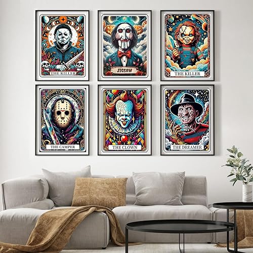 Miniatura 2 de WUDWL Paquete de 6 kits de arte de diamantes de Halloween para adultos principiantes, kits de pintura de diamante de terror para adultos, taladro