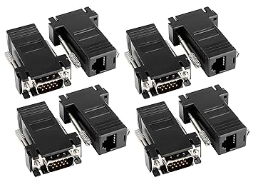 Microware VGA Extender to CAT5 CAT6 RJ45 Network Cable Adapter.(Pack of 2) Black (Pack of 4)