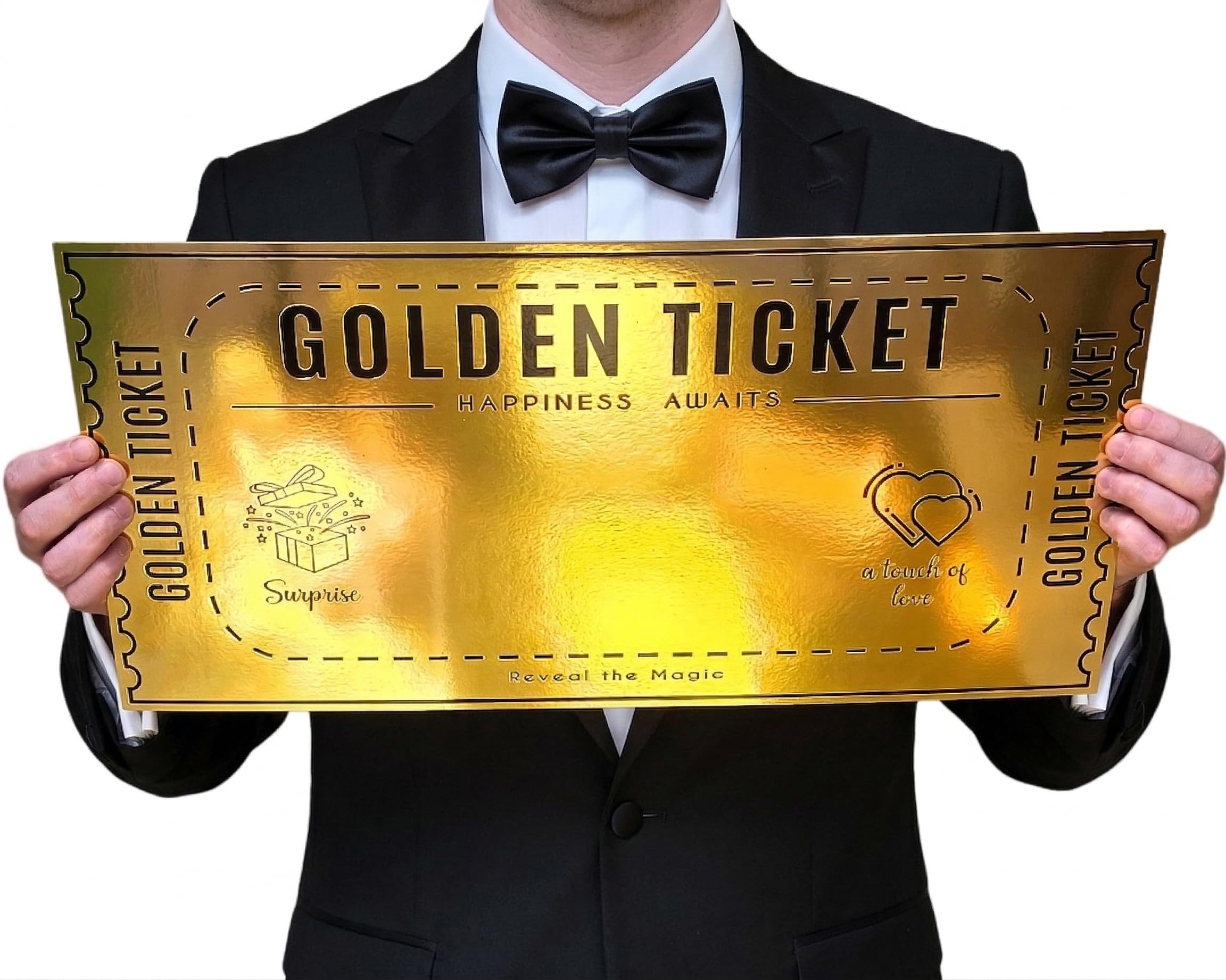 Extra großes goldenes Ticket, große Geschenkkarte für Auszeichnungen, wiederverwendbare und anpassbare Goldbelohnungskarte, doppelseitiges Golddesign, 1 Stück