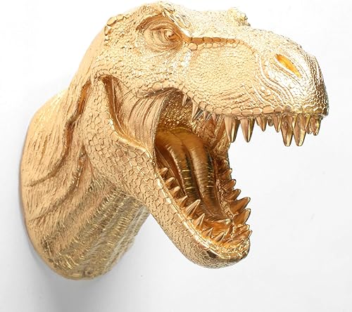 White Faux Taxidermy Decoración moderna de dinosaurio para el hogar 'The Wilbur in Gold', arte de pared contemporáneo de T-Rex, decoración de