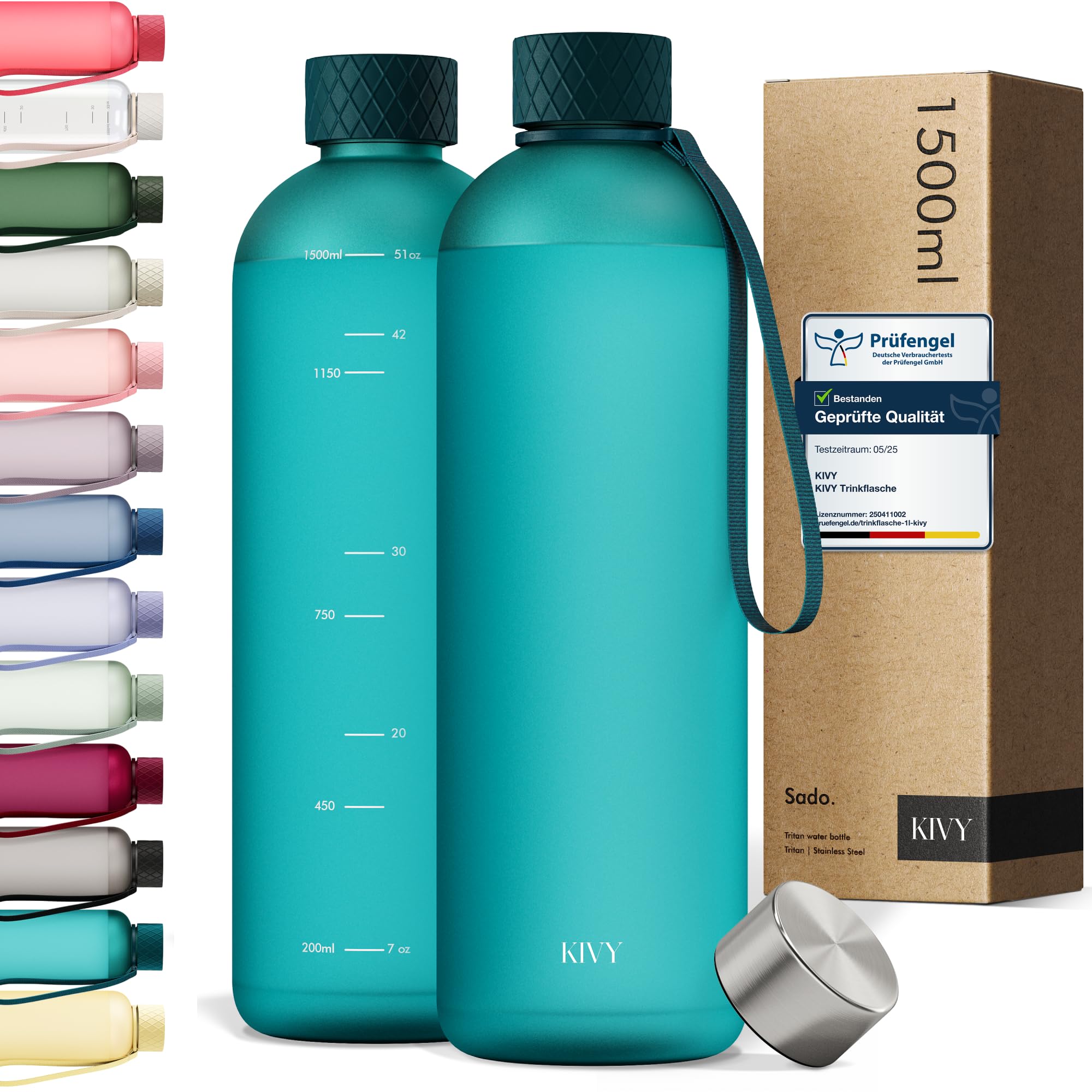 KIVY Tritan-Wasserflasche 1,5 Liter - Kohlensäure geeignet & Auslaufsicher - Für Sport, Schule & Büro - Trinkflasche 1,5 Liter - Sport Trinkflasche Gym - Wasserflasche Sprudel geeignet