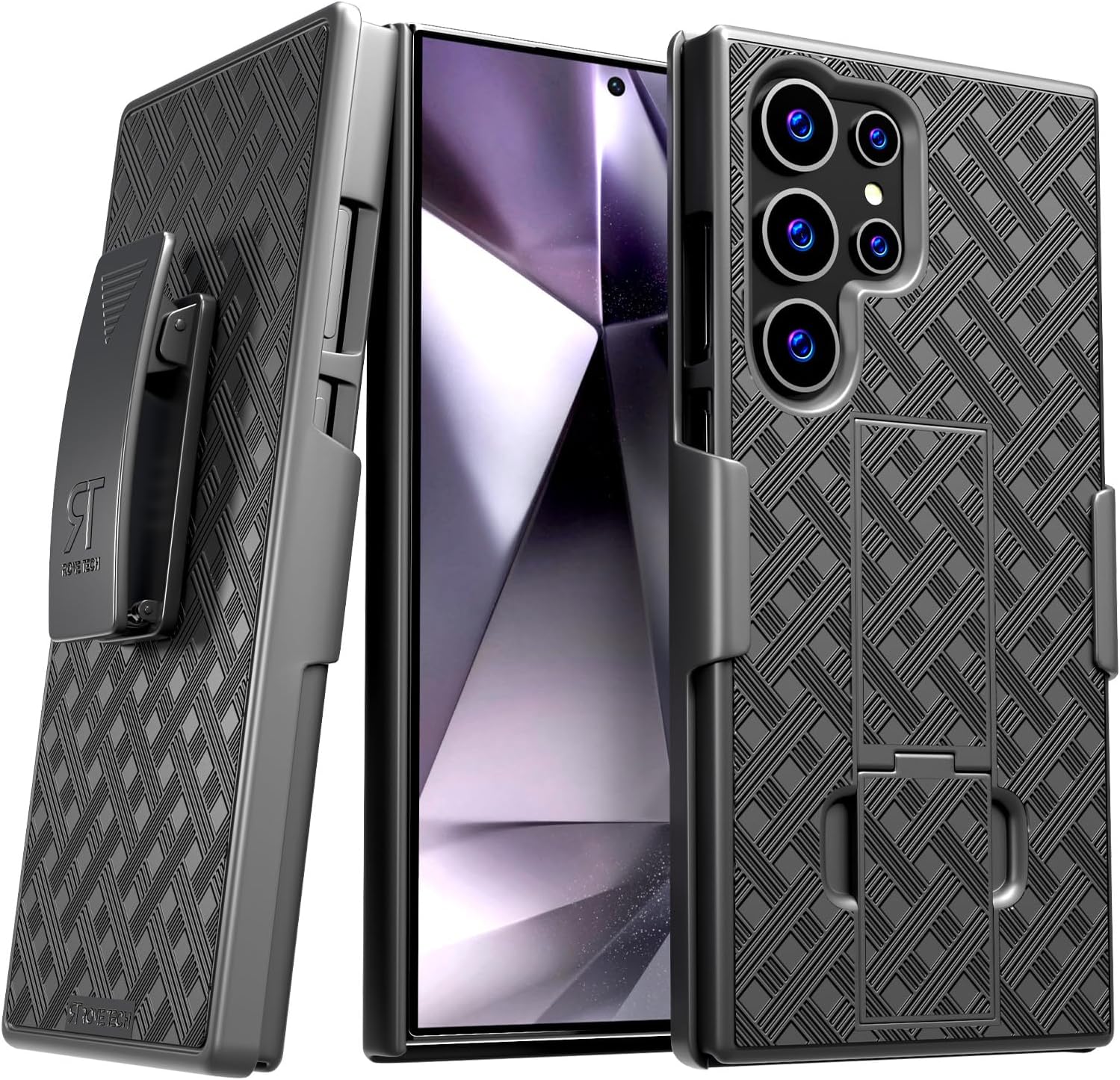 Designed for Samsung Galaxy S23 Ultra Case with Belt Clip Holster - Kickstand Cover Phone Case - Black (Lines)