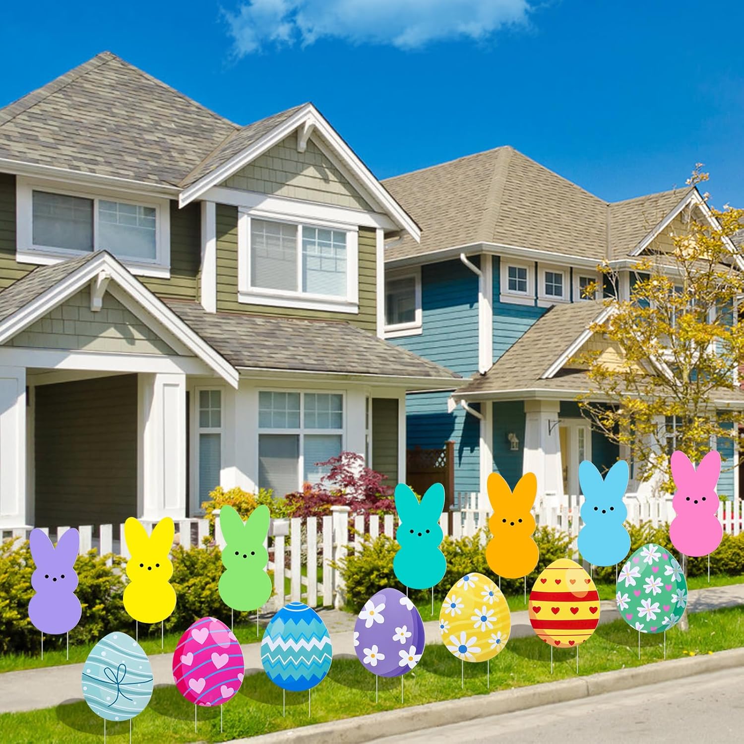 14pcs Easter Yard Signs Outdoor Decorations, Waterproof Bunny Eggs with Stakes Lawn Yard Decorations, Large Size Easter Rabbit Egg Home Patio Ornaments Party Supplies Spring Decor Prop