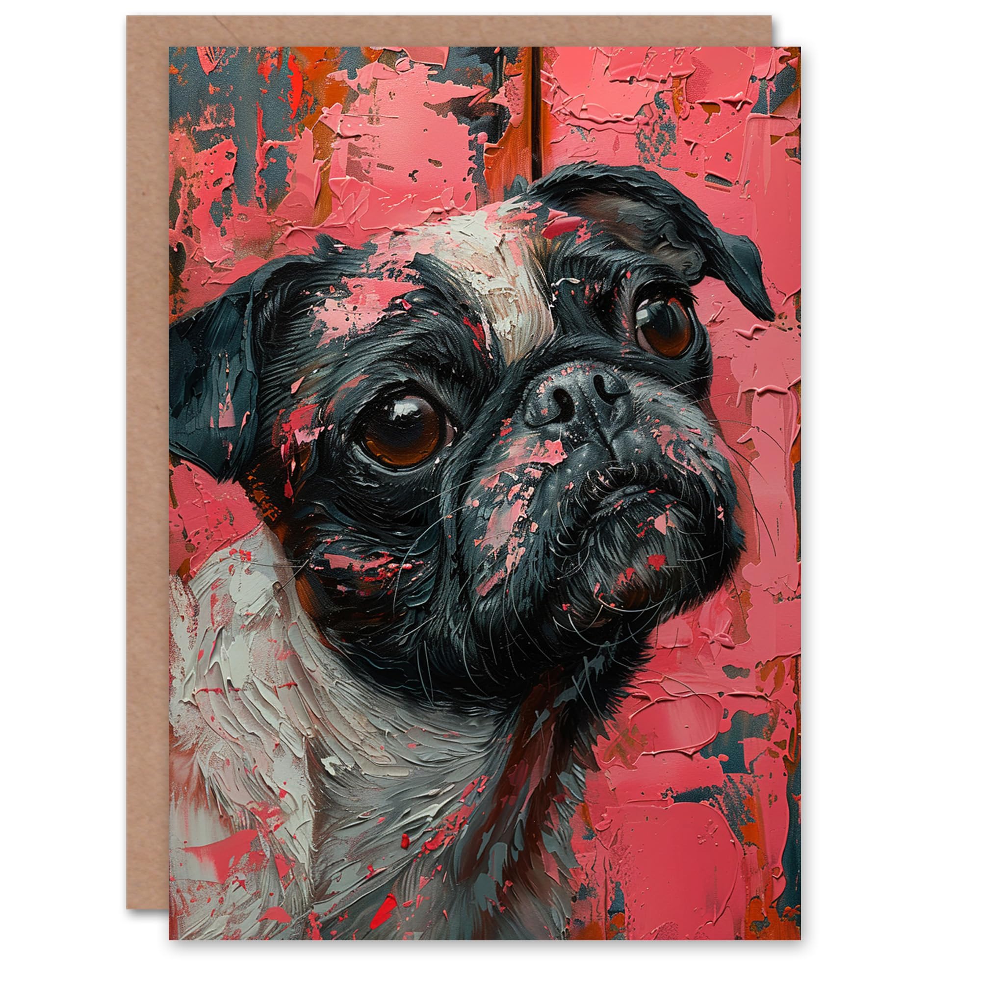 Artery8 Birthday Card Dog Lover Pug French Bulldog Oil Painting For Him Man Male Dad Brother Son Papa Grandad Greeting Card