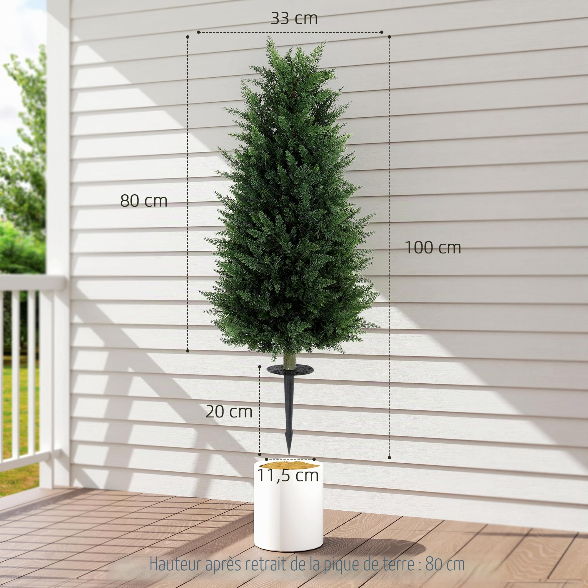 HOMCOM Lot de 2 cyprès artificiels 100cm avec Piquet au Sol en Plastique