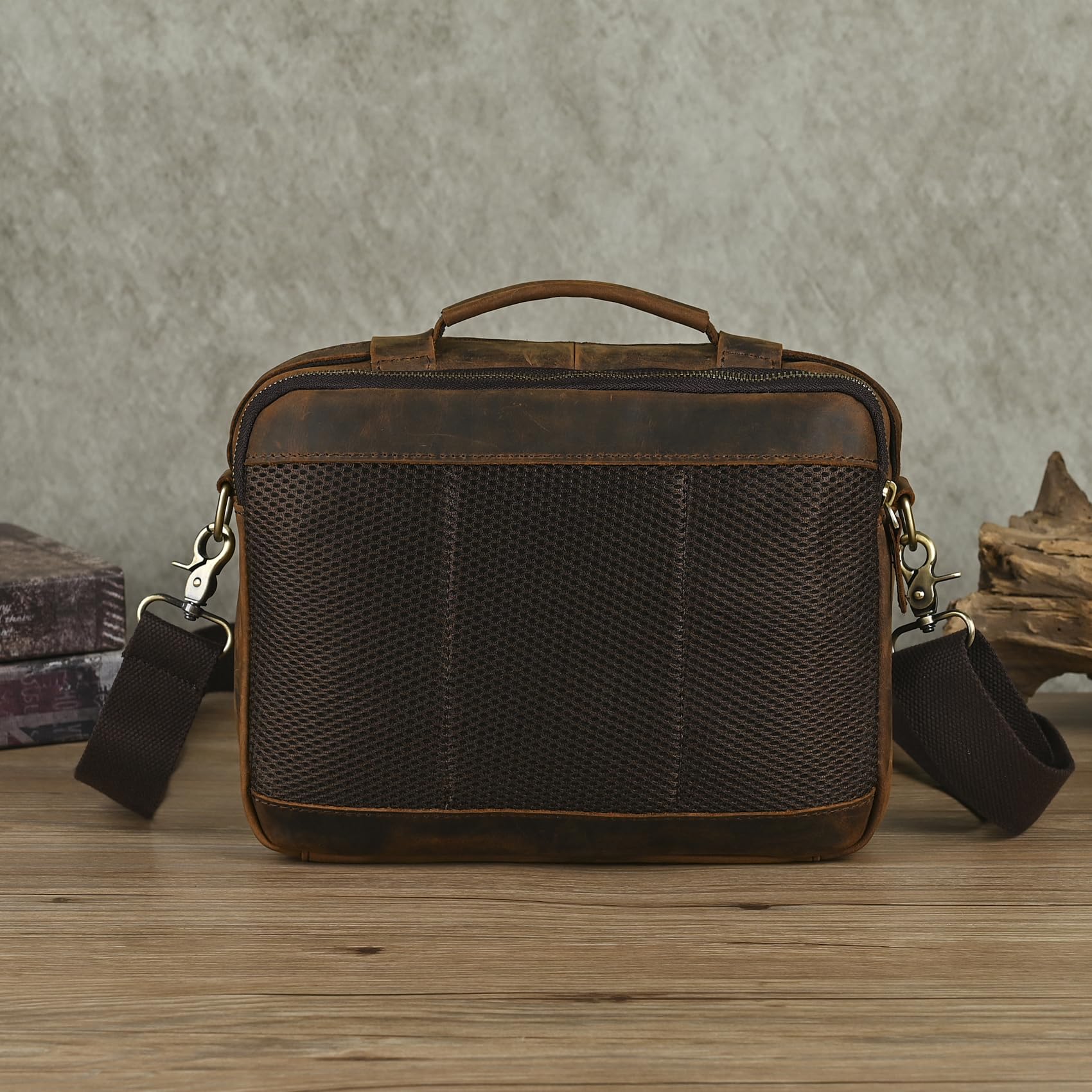 Le'aokuu Cross Body Messenger Schultertasche Umhängetasche Herren Original Leder für 10 "Tablets 036 (036 A Dunkelbraun)
