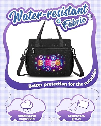Miniatura 5 de Bolsa de bingo para Daubers Dabbers Dobbers Dotters resistente al agua, bolsa de accesorios de bingo con bolsillos para adultos mayores (negro)
