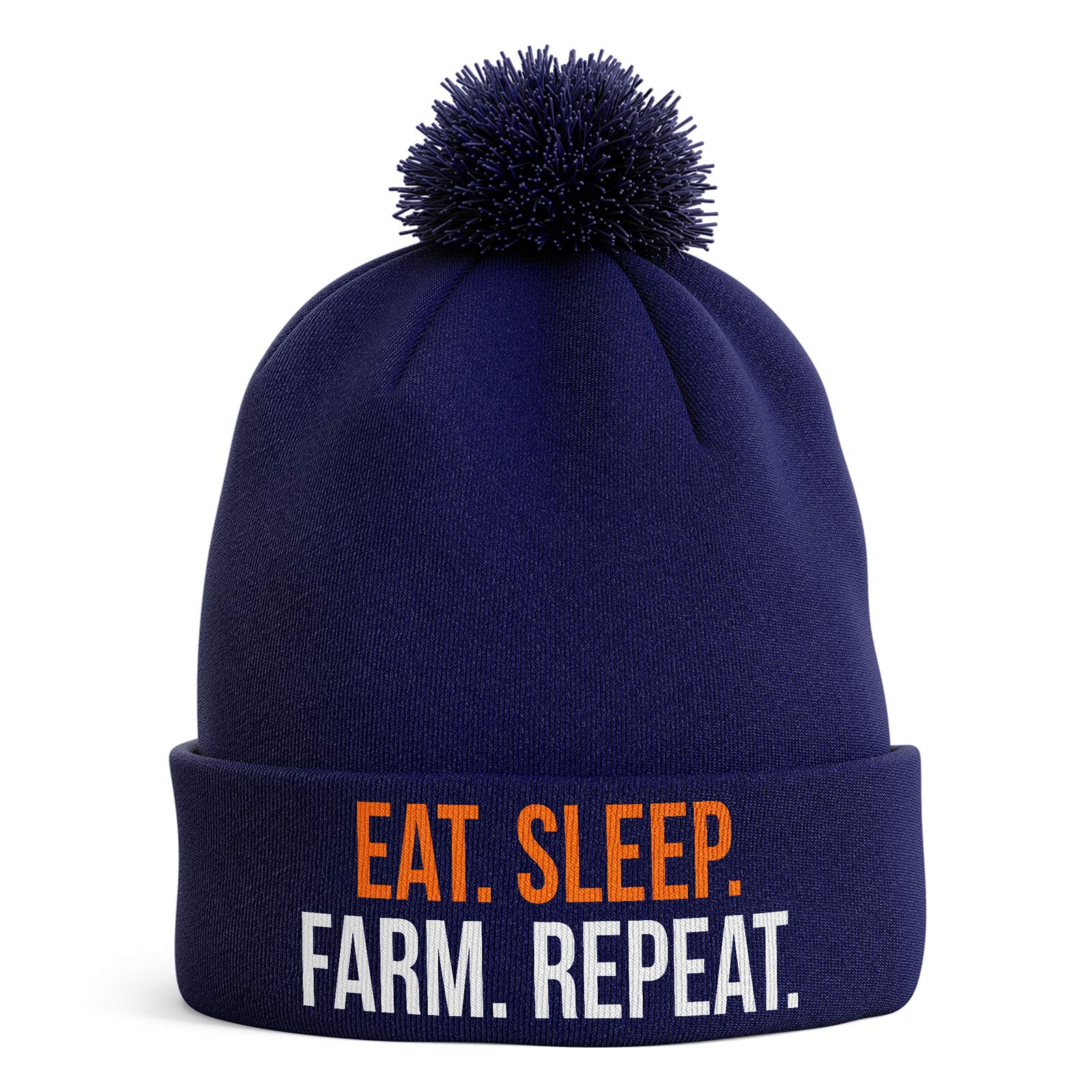 Purple Print House Farming Gifts - Eat Sleep Farm Repeat Funny Beanie Hat - Tractor Farmers Gift (Navy Blue Bobble)