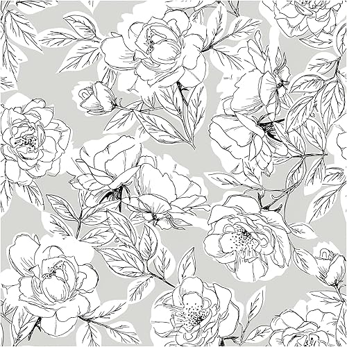 Miniatura 9 de HAOKHOME 93171-2 Papel tapiz floral para despegar y pegar, papel de pared extraíble de flores extraíbles, color amarillonegroblanco, vinilo adhesivo