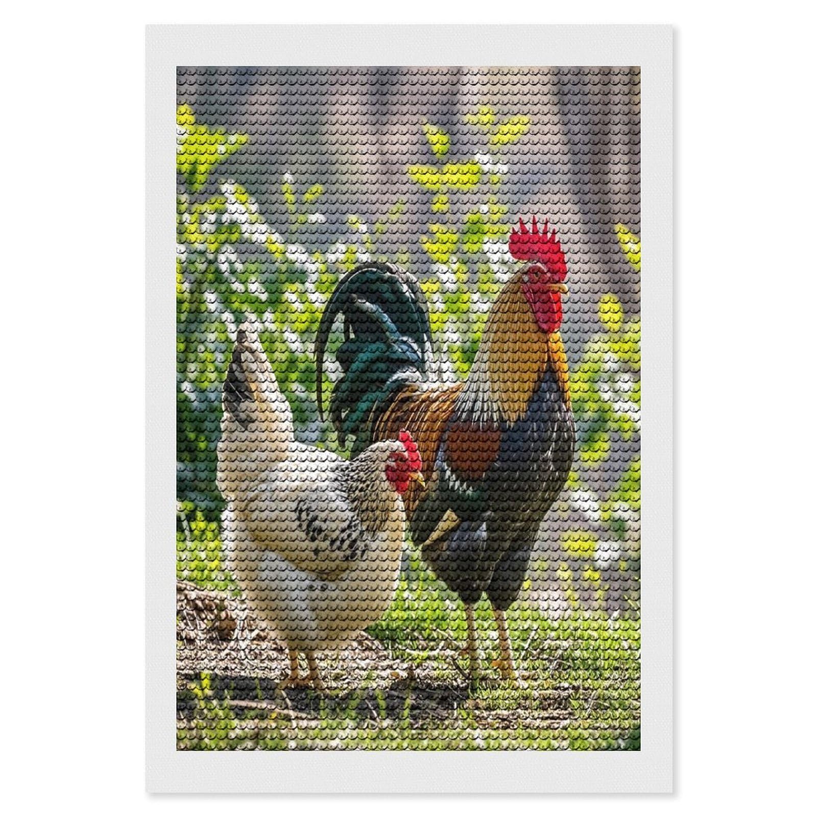 FekiLoot Rooster and Hen Diamond Painting Kits for Adults Full Round Drill Diamond Art Kits for Beginners 5D DIY Diamond Dots Paintings Diamonds Pictures Gem Art Home Wall Decor 8"x12"