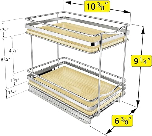 Miniatura 5 de LYNK PROFESSIONAL Élite - Organizador extraíble de especias para armario, 6-14 pulgadas de ancho, estante deslizante, organizador de madera y cromo,