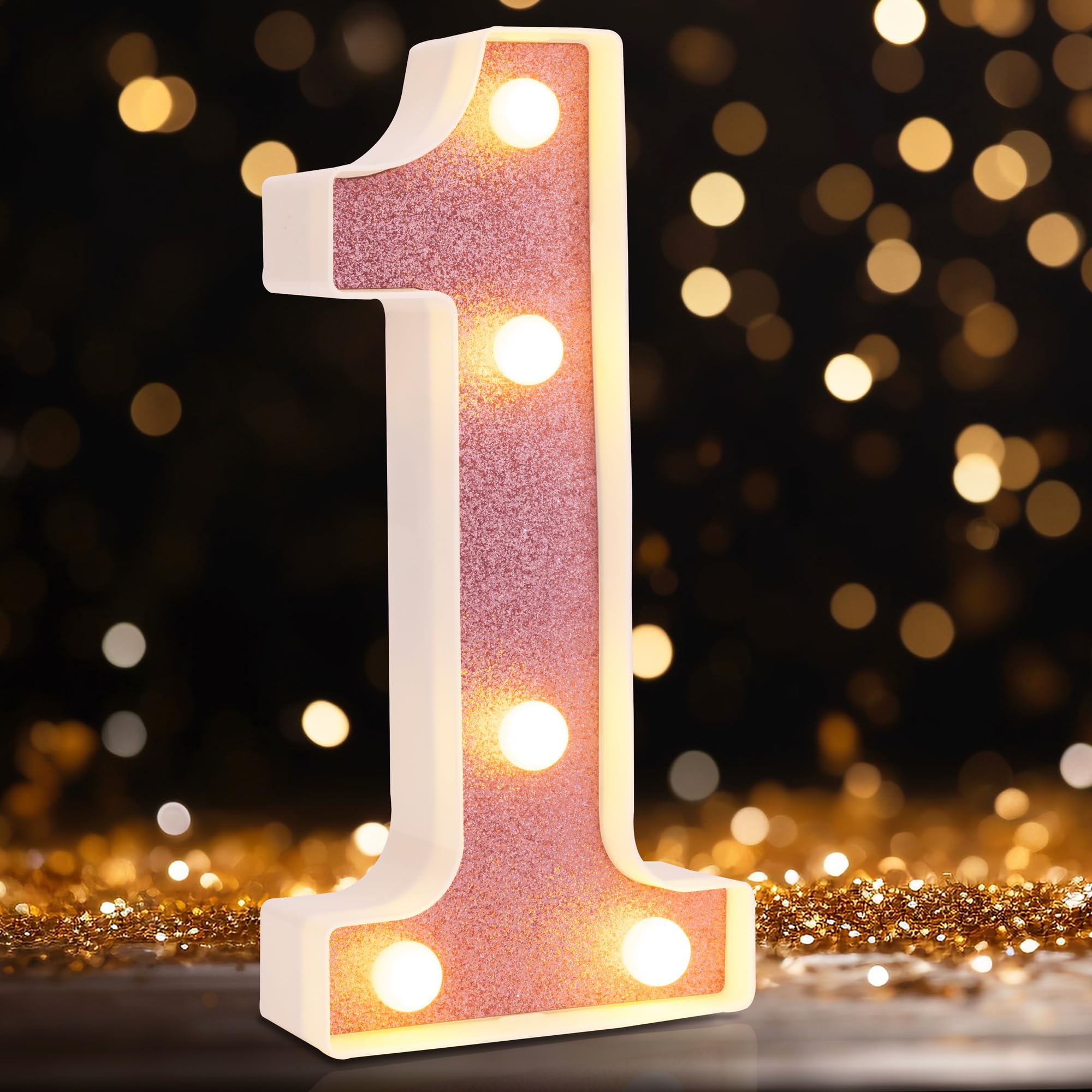 LED Marquee Numbers, Small Light Up Numbers for Party, 8.58 Inch Battery Powered Lighted Number for Birthday, Night Light, Table or Home Decor (Pink Glitter, Number 1) — image 1