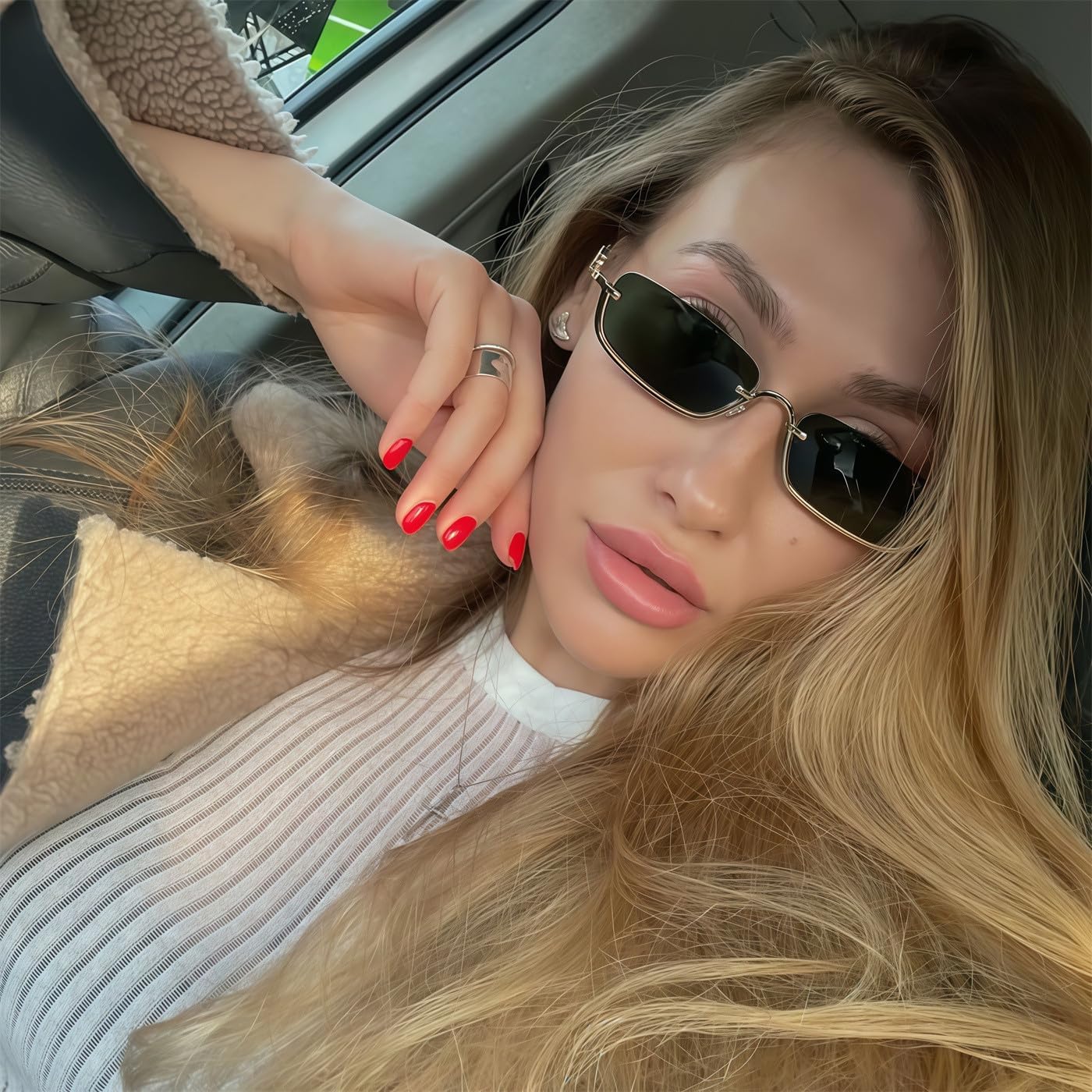 Retro Y2k Sunglasses for Women Men,Trendy Semi-Rimless Sun Glasses Irregular Narrow Gold Sunnies UV400 - Image 8