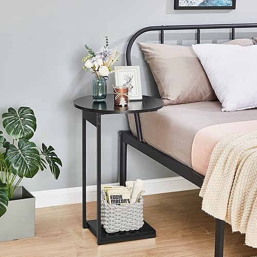 Miniatura 6 de WOHOMO Mesa auxiliar para sala de estar, mesa auxiliar pequeña para espacios pequeños, mesas altas en forma de C de 26.5 pulgadas, mesa auxiliar