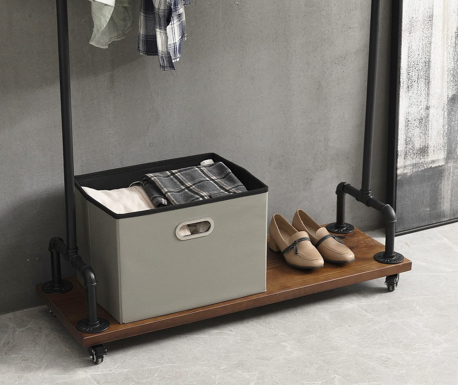 Buy Industrial Wood Pipe Clothing Rack, Rolling Garment Rack Clothes Rack Pipeline Vintage Pipe