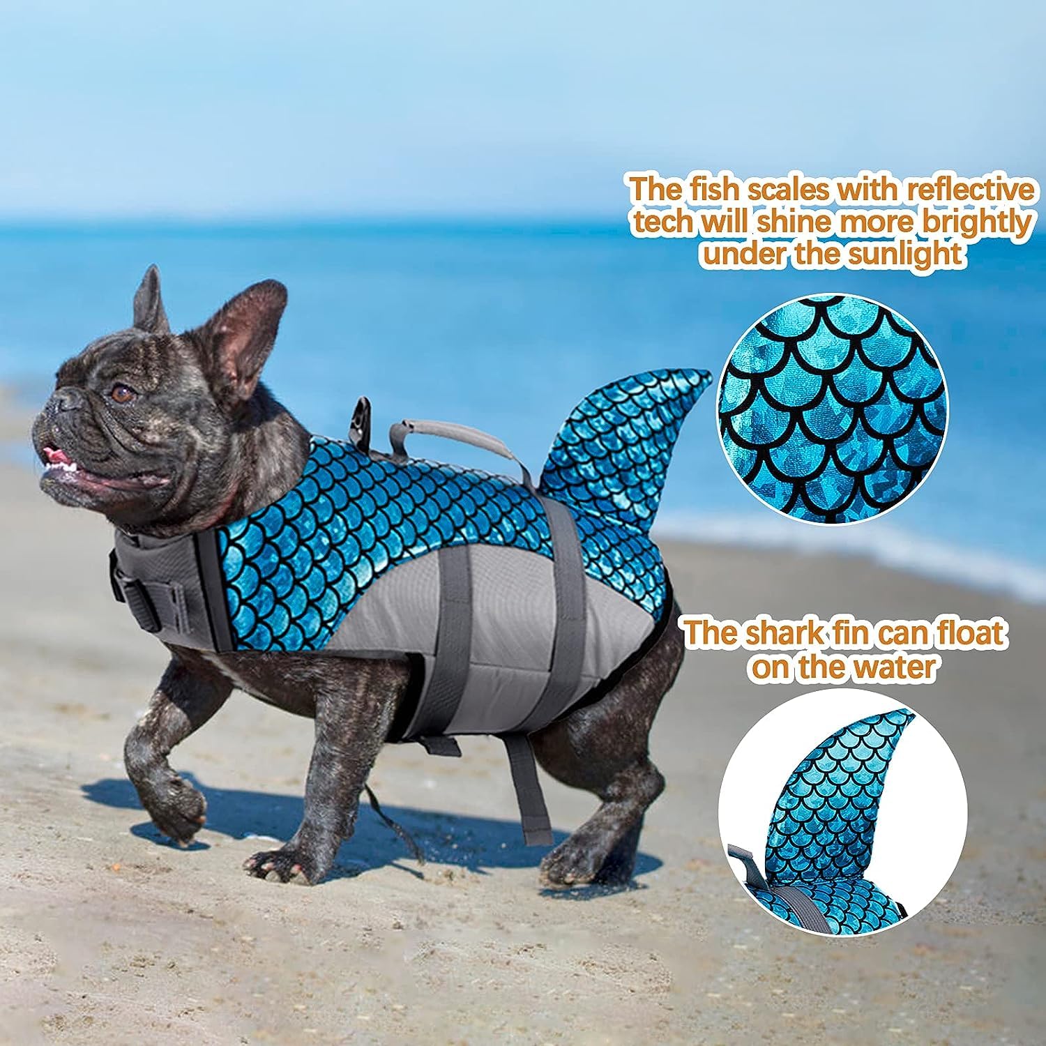 Matiko Dog Life Jacket Ripstop Life Jacket for Dogs Dog Life Jacket Vest, Adjustable Dogs Swimming Vest with Shark Fin, Safety High Visibility Pet Floatation Vest Life 3