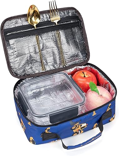 Miniatura 9 de Lonchera para niños y niños, bolsa térmica con aislamiento, kit de bolsa de almuerzo reutilizable para viajes escolares (coche de ingeniería, azul)