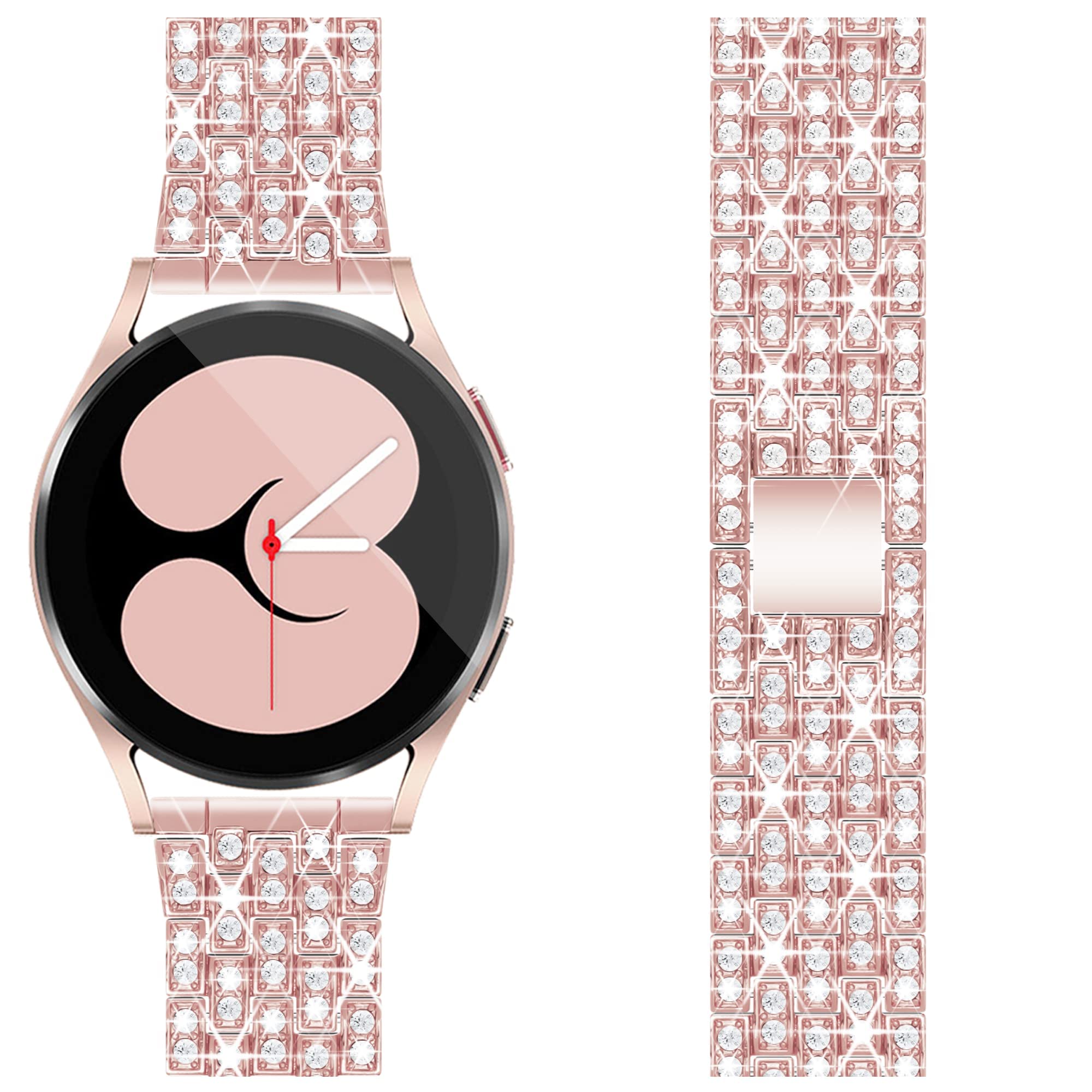 KASTWAVE Replacement Watch Band Compatible with Samsung Galaxy Watch 5/4 40mm 44mm, Bling Jewelry Luxury Metal Strap for Watch 5 Pro/4 Classic 42mm 46mm/Watch 3 41mm (Rose Gold)