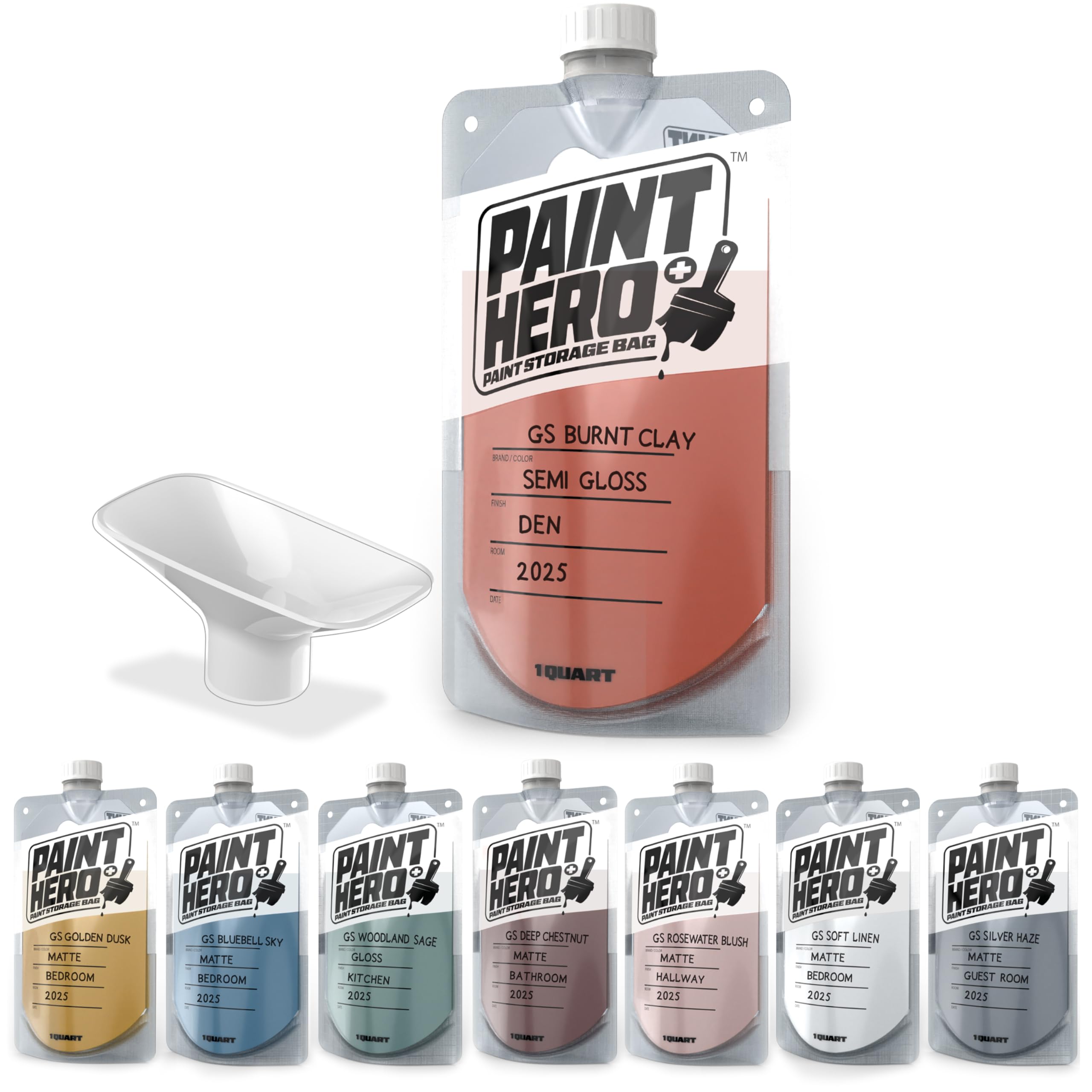 Photo 1 of Paint Hero 8 Pack Paint Storage Bags - Airtight Refillable 1 Quart Pouches with Funnel