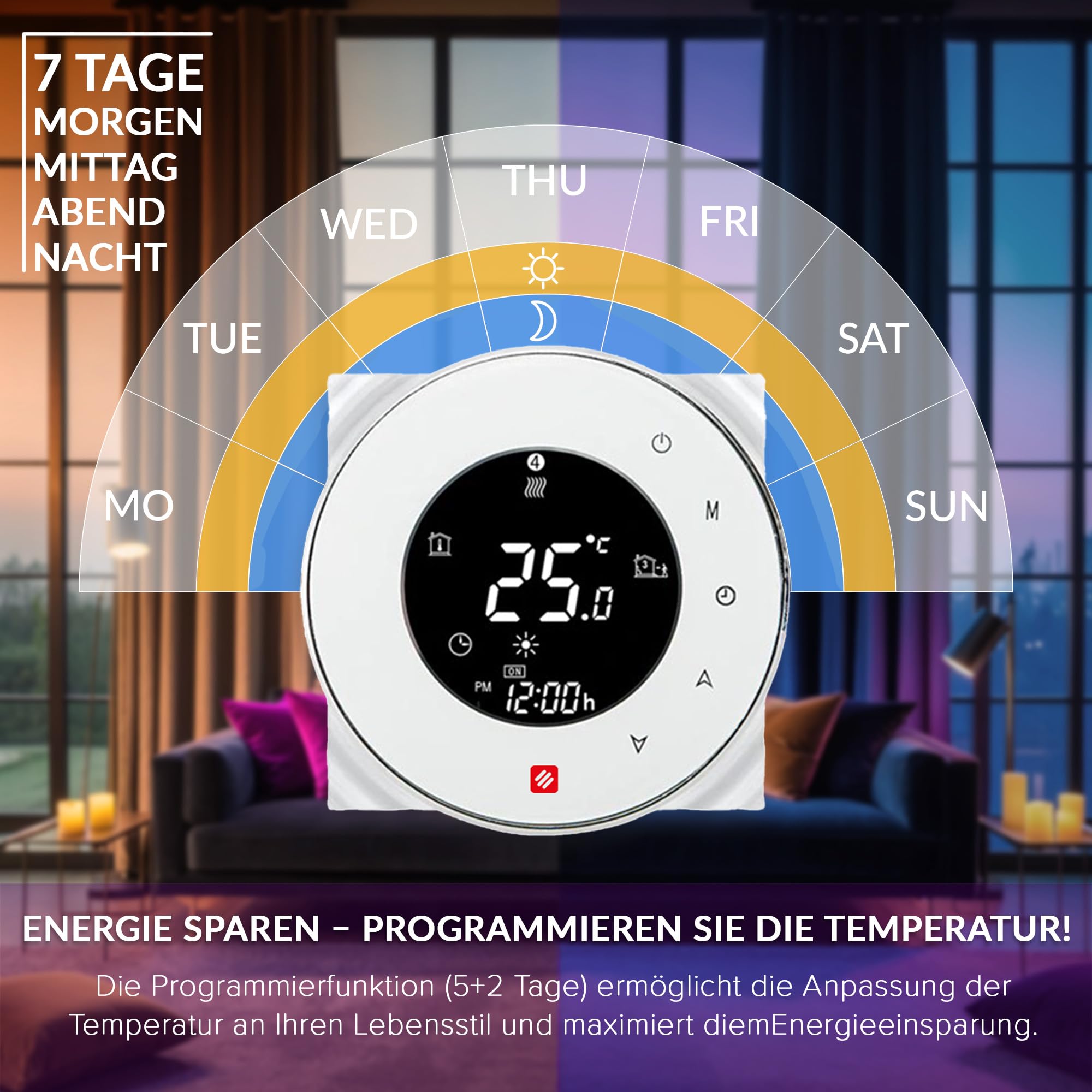 DREAM HEAT Inteligentny termostat, okrągły wyświetlacz dotykowy, sterowanie Wi-Fi, programowalne tryby, kompatybilny z Amazon Echo, Google Home