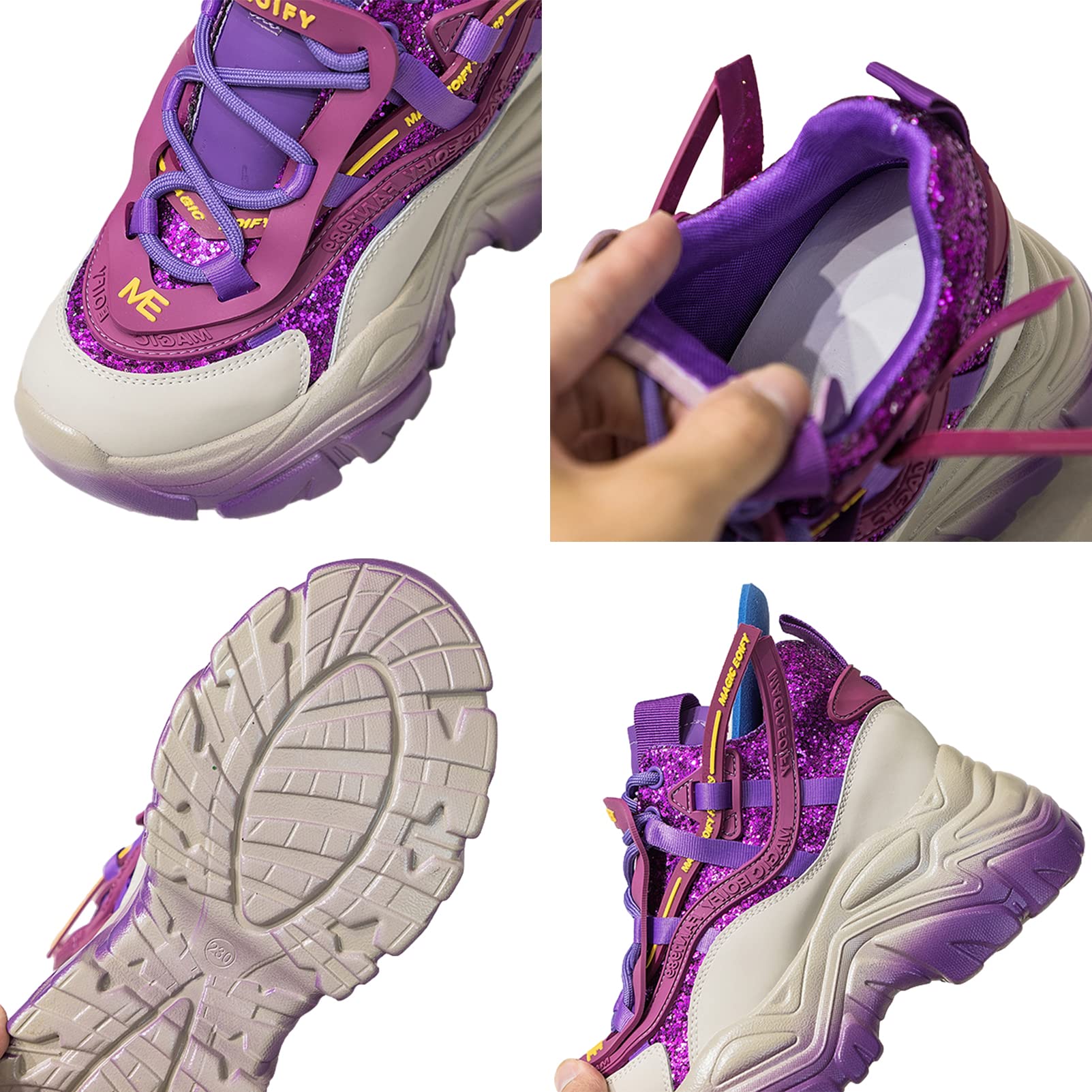 ANUFER Mujer Plataforma Alta Zapatillas Chunky Brillante Lentejuelas Moda Tacón de Cuña Zapatillas Deportivas