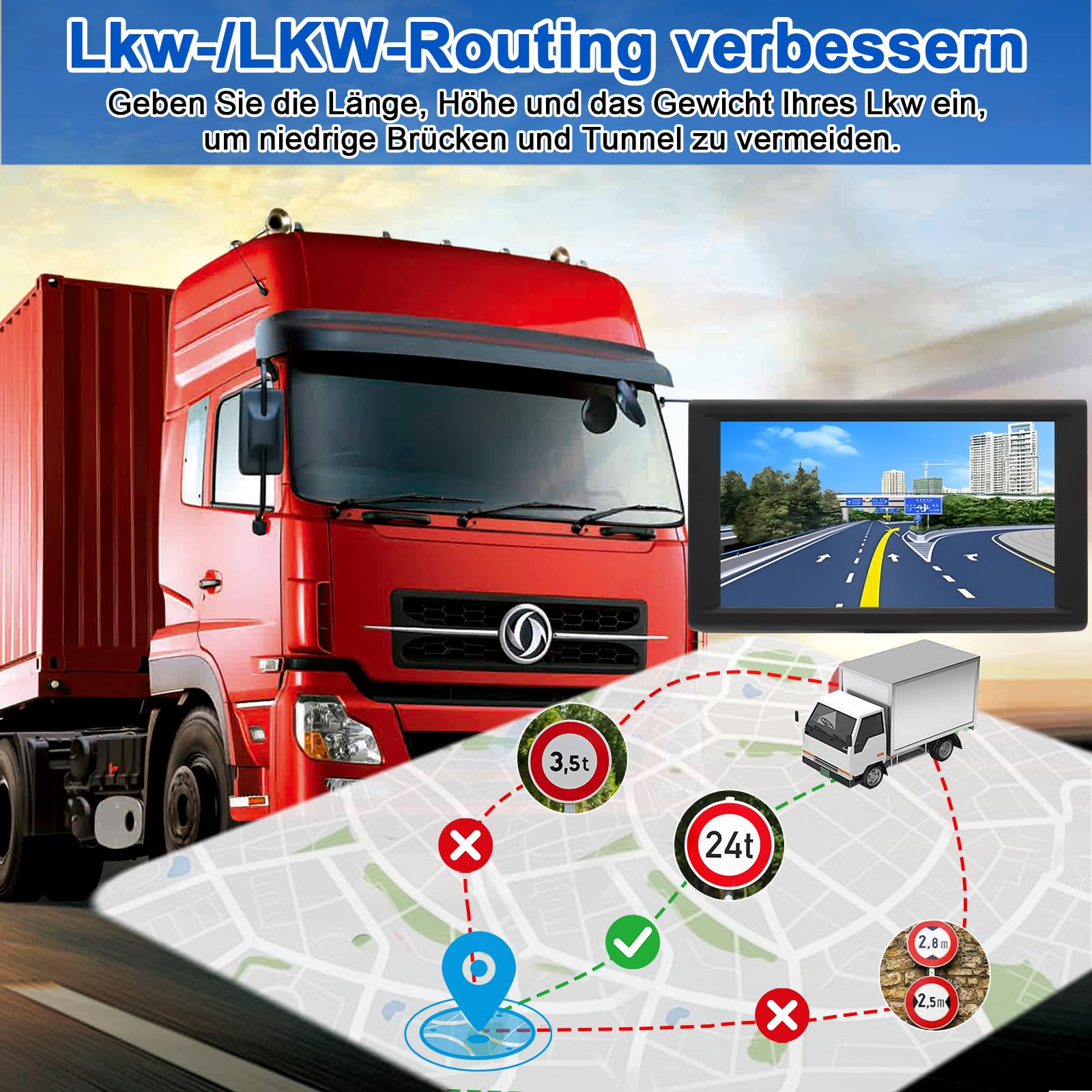 Navigationsgeräte für Auto,9 Zoll,LKW navigationsgeräte-GPS mit Echtzeit-Verkehrsinformationen,mit HD-Display und Sprachsteuerung,europäische Karten,geeignet für PKWs,Wohnmobile und LKWs