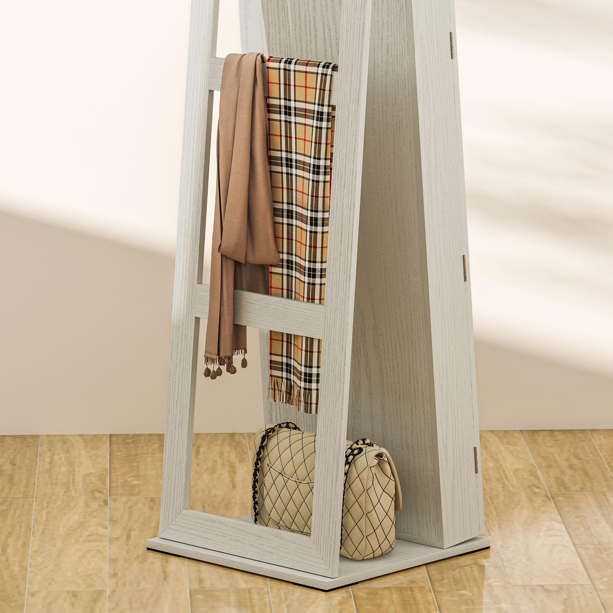 HOMCOM Espejo Joyero de Pie con Luces LED y Cerradura Armario de Joyas Blanco Veta Madera