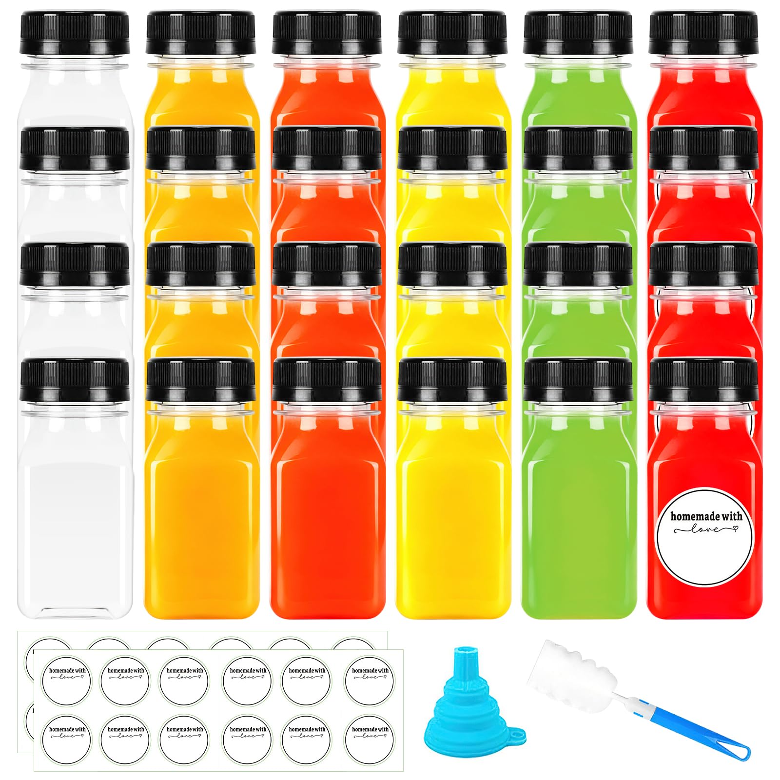 Woobroo 24 Pack Juice Bottles Plastic Bottles 120 ML Empty Clear Juice Drink Bottles Reusable PET Plastic Bottles with Tamper-Evident Lids for Smoothies Milk Homemade Drinks