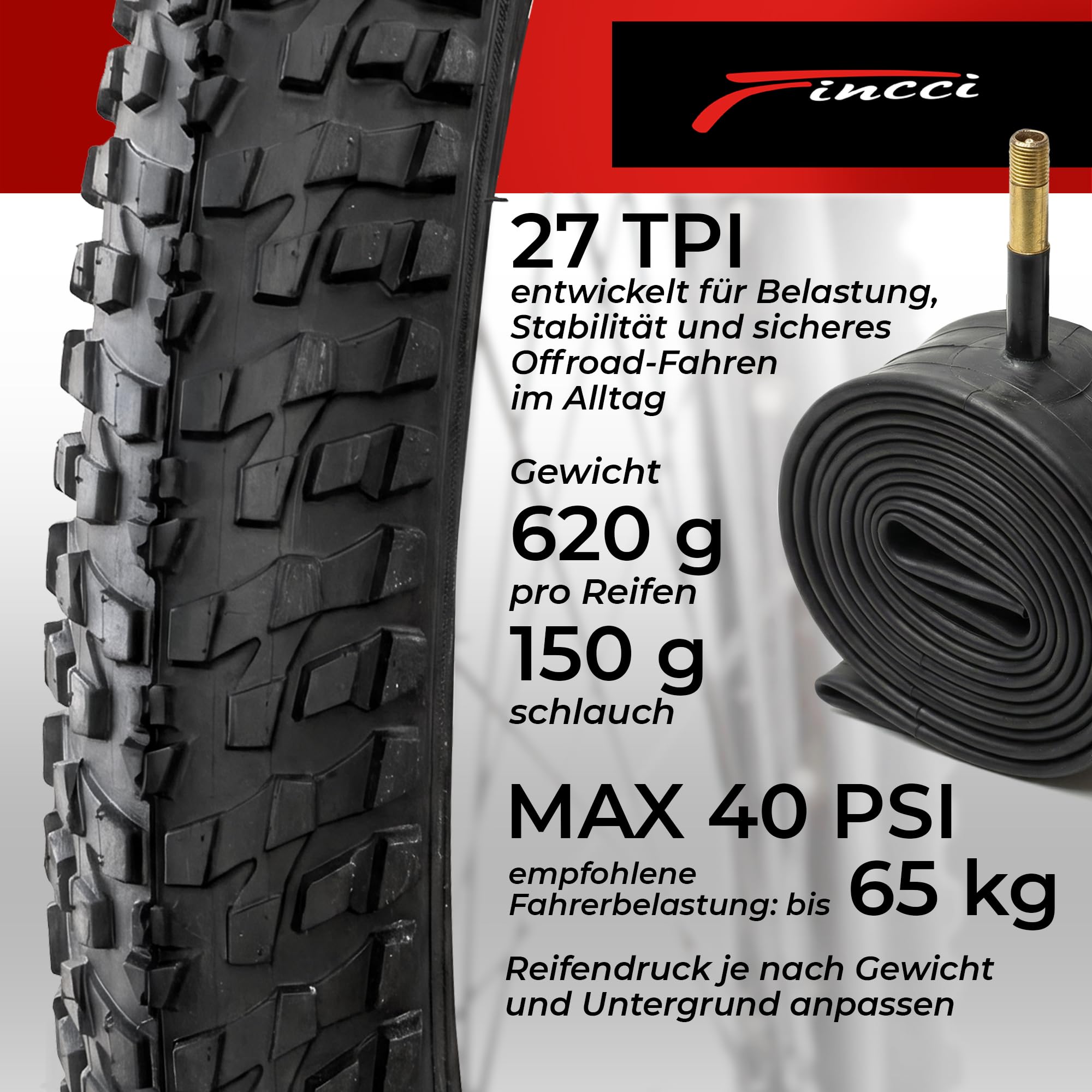 Fincci Fahrradreifen 20 Zoll – 2er Pack Faltbare MTB Reifen 20 x 1.95 Zoll mit 2X 20 Zoll Schrader Schlauch, FahrradMantel 53-406 für Kinder, Teenager & Erwachsene, BMX, City, Road & MTB & Dreirad
