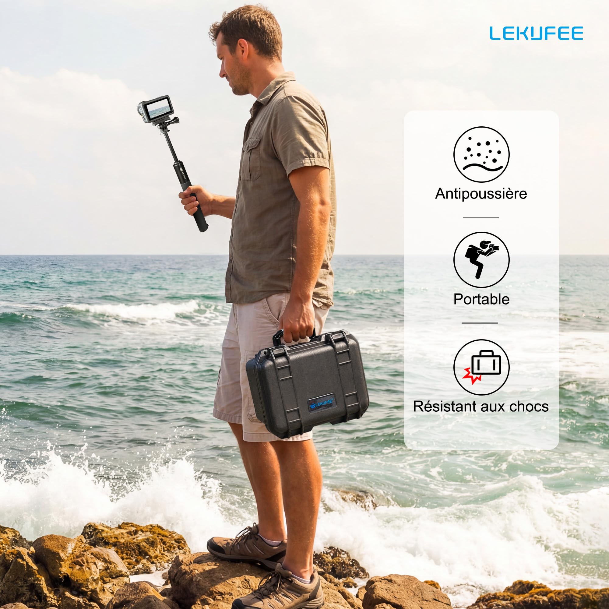 LEKUFEE Étui Rigide Étanche pour DJI Osmo Action 6/5 Pro/4/3 Caméra