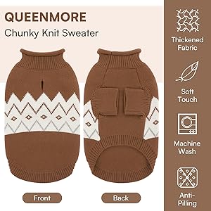 Queenmore Warm Dog Sweater, Soft Pet Knitwear, Knitted Pullover, Winter Pet Clothes for Small Medium Dogs Cats