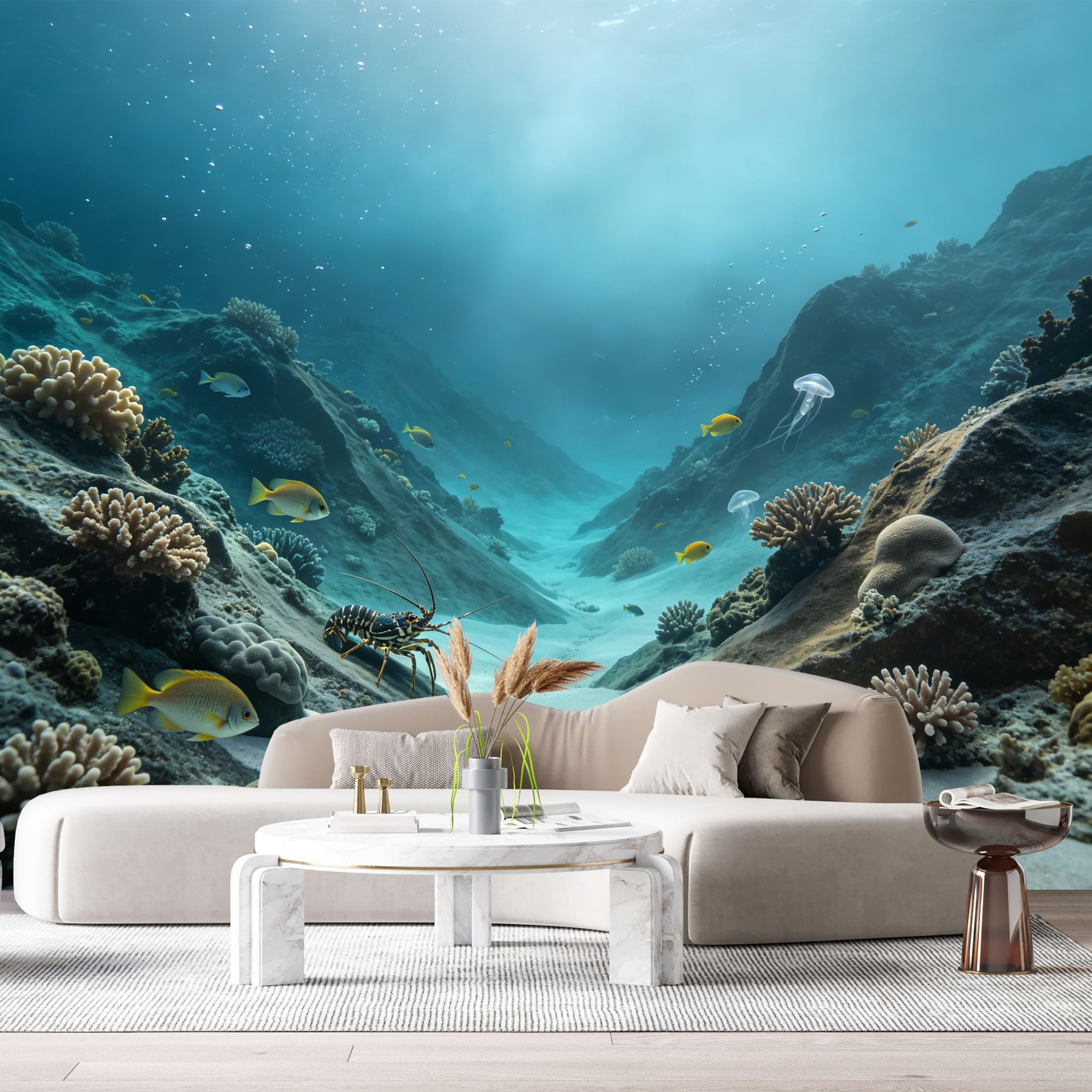Custom Size Wall Murals Ocean Marine 3D Underwater Lobster Reef Jellyfish SelfAdhesiveWall Fabric Removable Wallpaper Wall Decor for Living Room Bedroom Bathroom