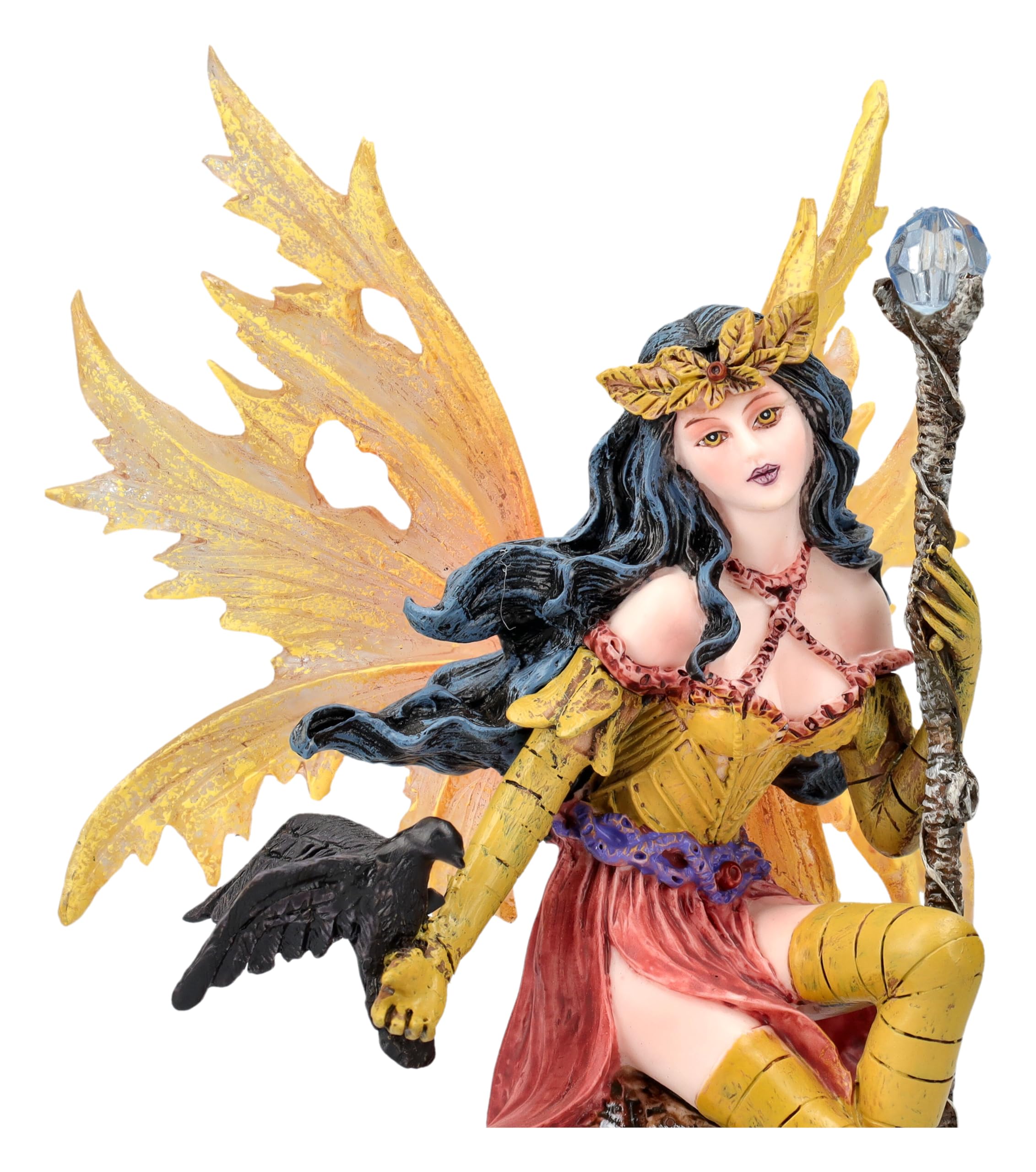 Figuren Shop GmbH Elfen-Figur Aerith mit Zauberstab 15 cm | Herbst Fee Statue Fantasy Deko Blätter Laub Elfe Figur