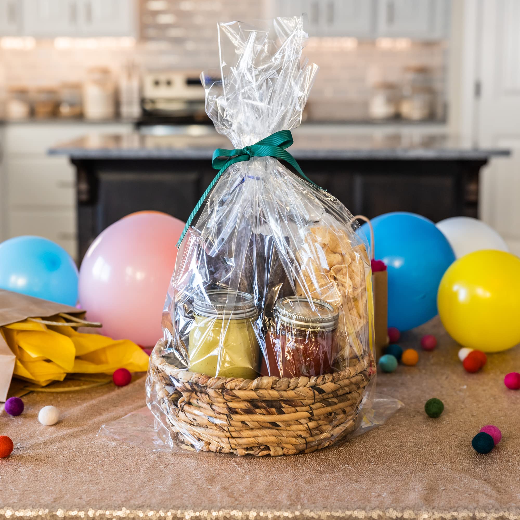 50 Pcs Clear Plastic Cellophane Goodie Bags - Party Favor Bags | 4" Twist Ties | Clear Gift & Treat Bags with Ties