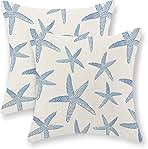Navy Blue Starfish Pillow Covers 18x18 Set of 2 Coastal Throw Pillows Spring Summer Nautical Ocean Theme Beach Decorative Pillow Cases Farmhouse Outdoor Decor Cushion Case for Home Bedroom