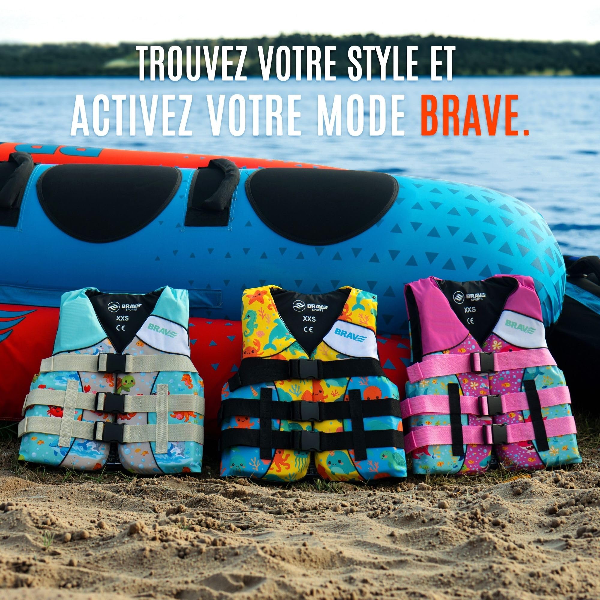 Gilet d'aide à la Flottabilité Enfant 50N Certifié – Flotteur Enfant pour Plage, Piscine, Kayak, Paddle Surf et Bateau – Nylon + Mousse PVC – 3 Sangles Réglables