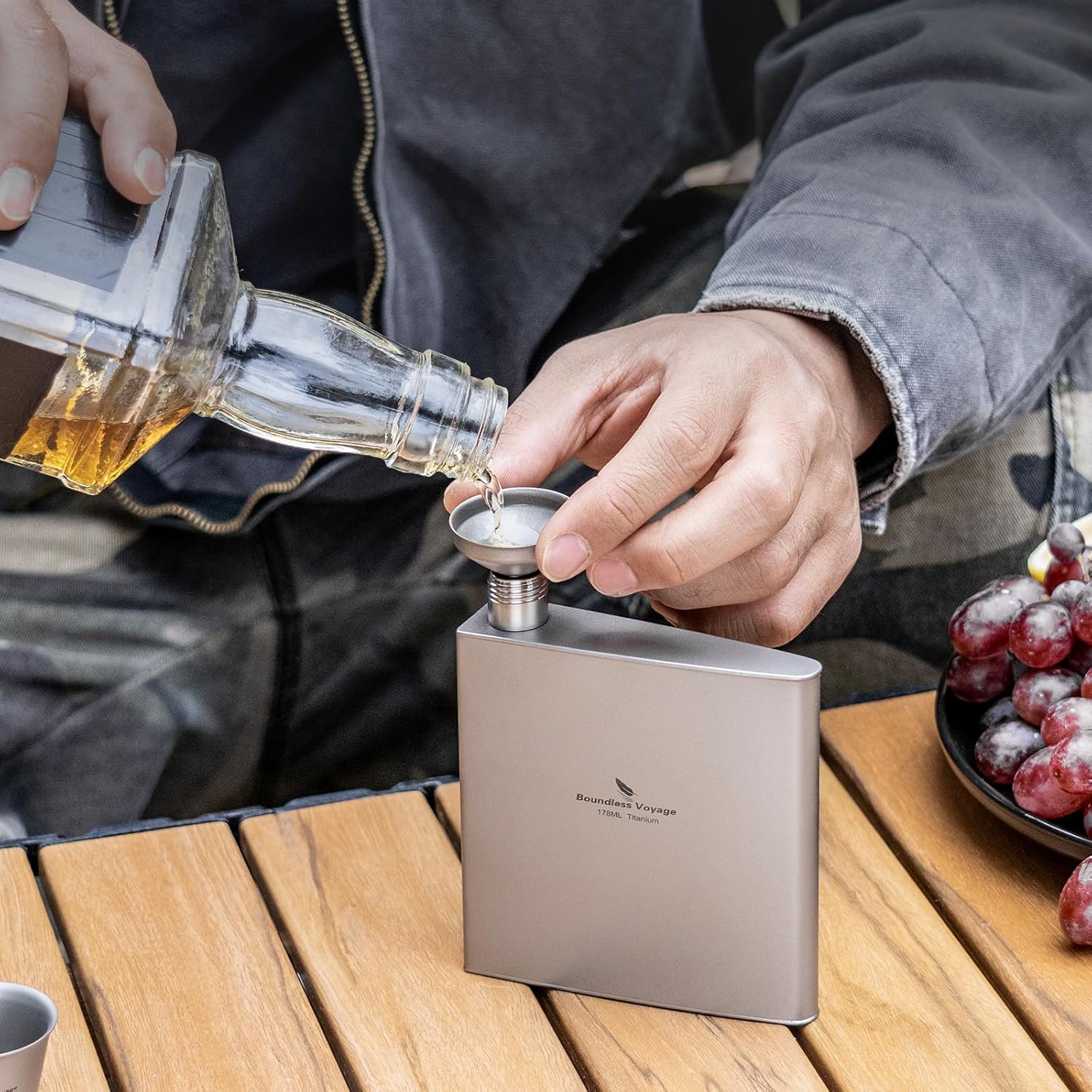 Boundless Voyage Titanium Drinking Flask Leak-proof Thin Flasks with Titanium Funnel for Liquor for Men Ti3080D